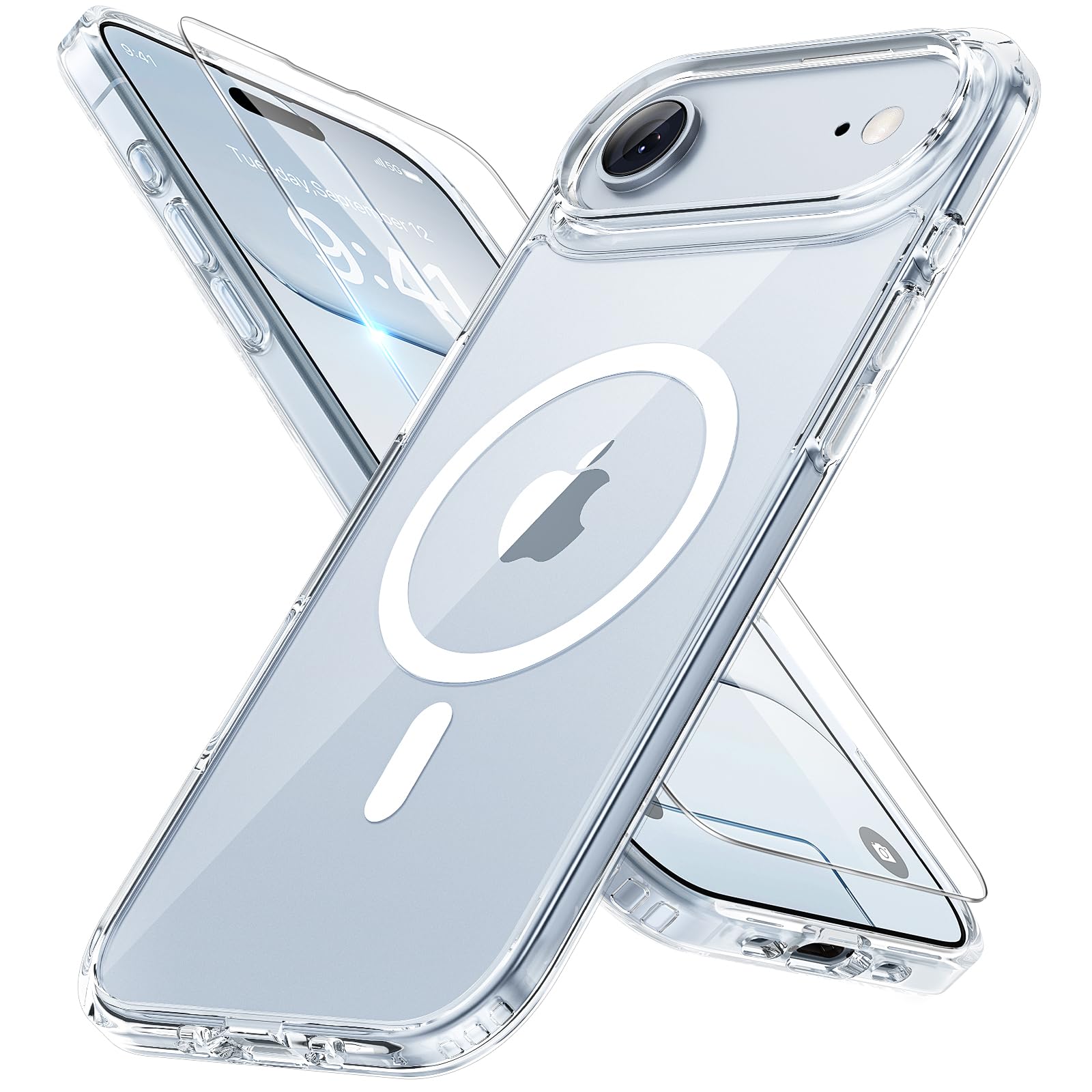 miracase Magnetic for iPhone Air Case with Screen Protector(Compatible with MagSafe), Slim Thin Translucent Matte Military-Grade Protected Phone Cover for iPhone 17 Air 6.5", Clear