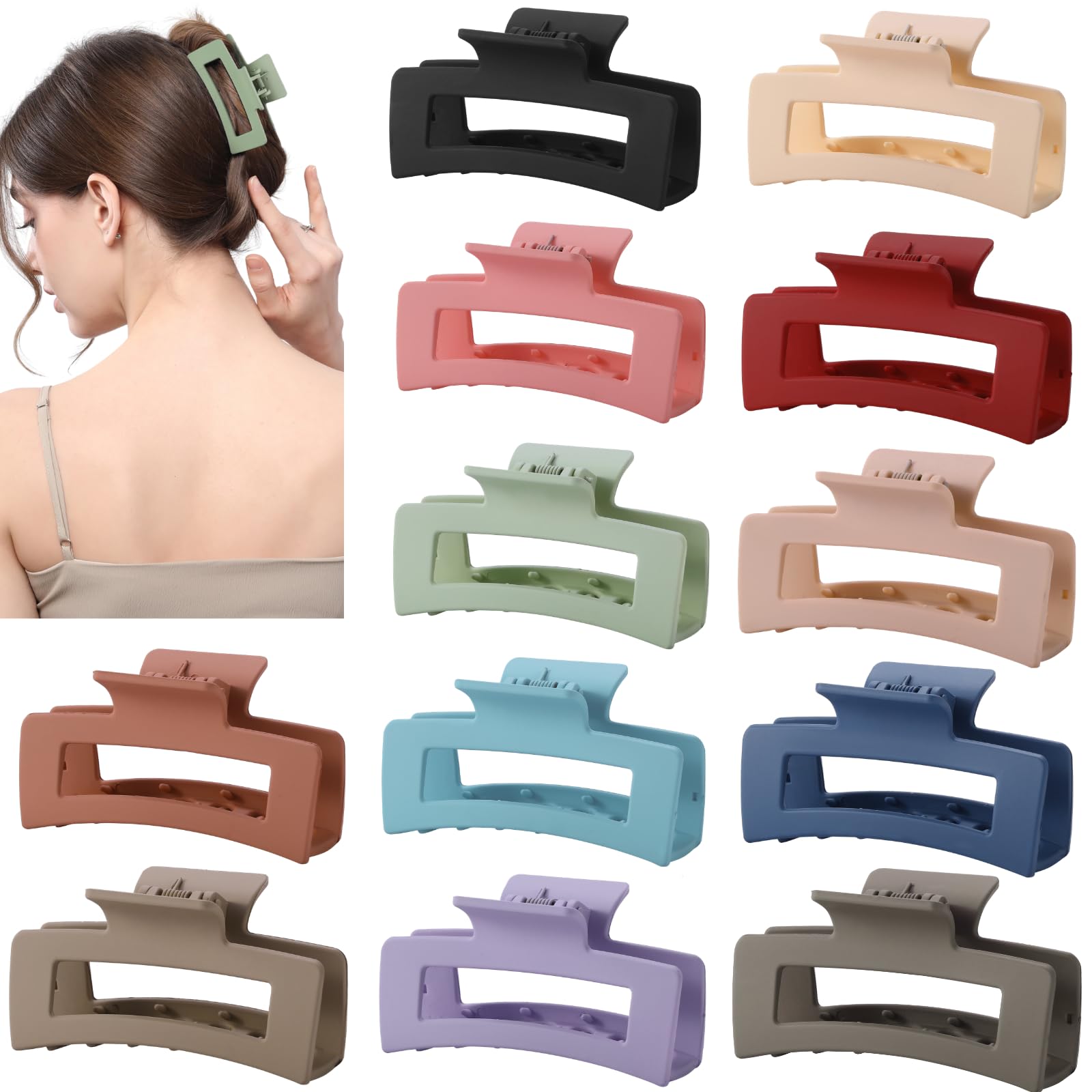 12 Pcs Square Hair Claw Clips for Women and Girls, 3.5 Inch Medium Jaw Clips for Thick and Thin Hair, Colorful Non-Slip Matte Hair Clips, Bulk Hair Accessories for Daily Use and Gifting