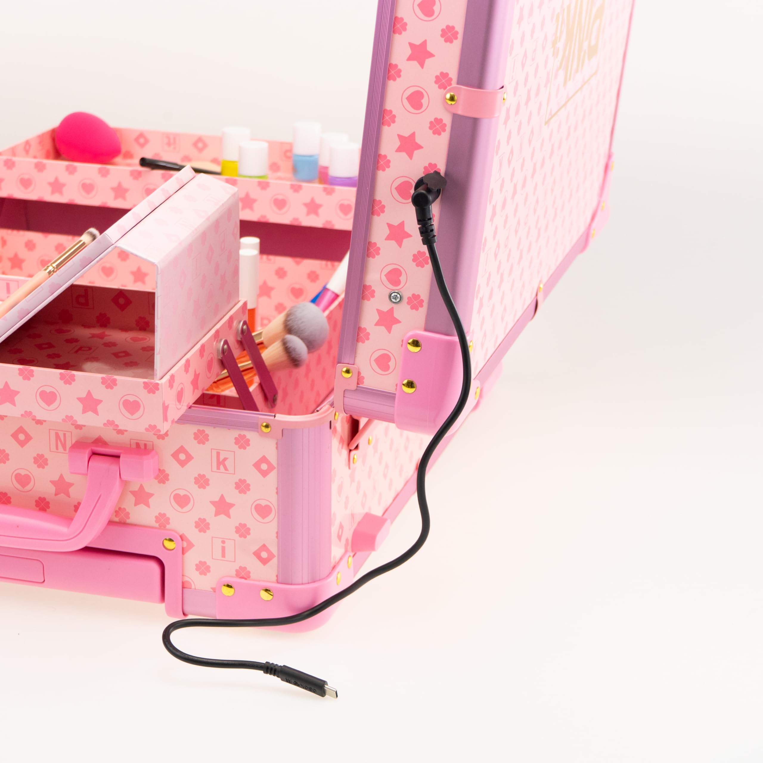 Nice Group - PINKIT Station Make Up Designer, 1 Valigia con Kit Trucchi, Pennelli e Specchio