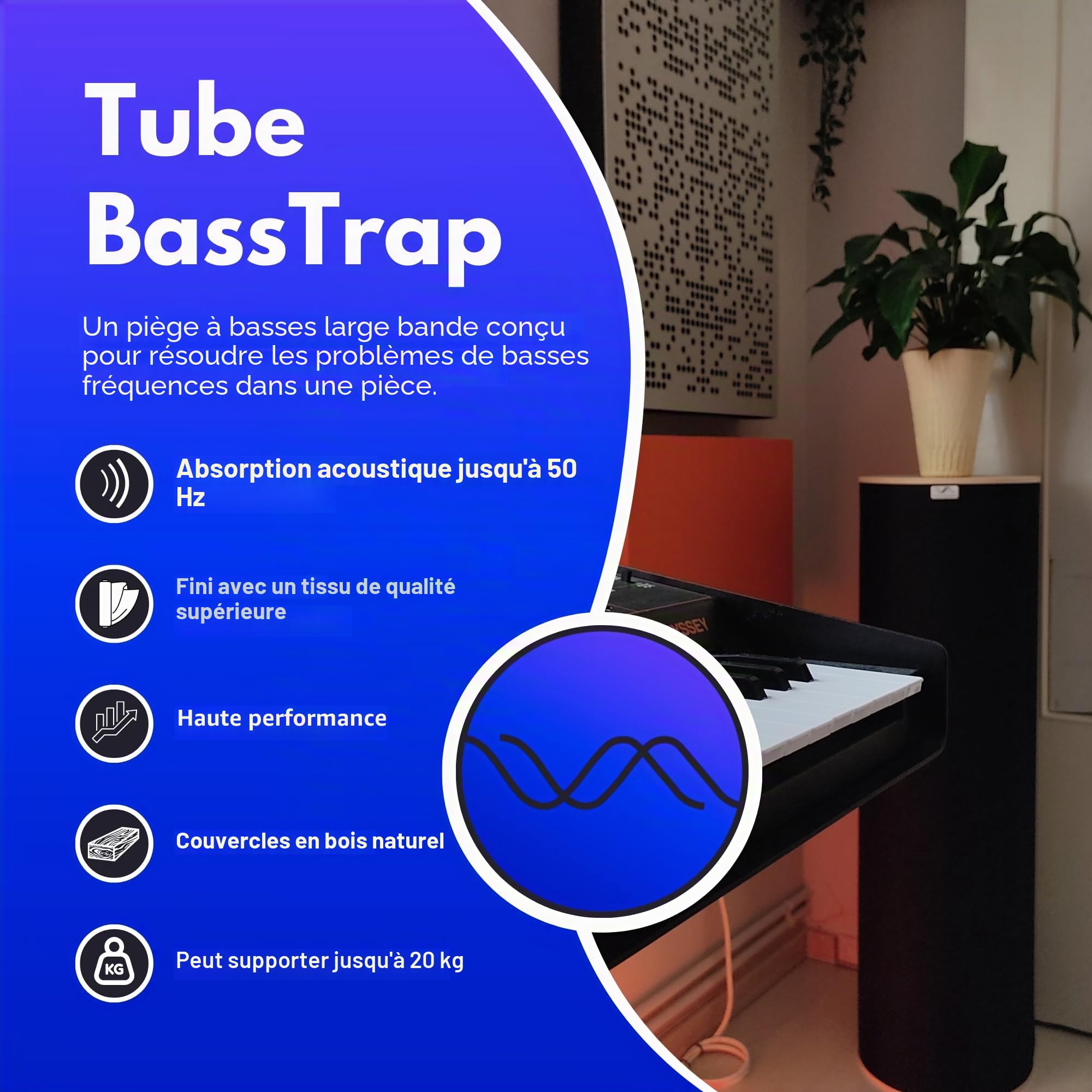 Bluetone Acoustics Tube BassTrap - Premium Bass Trap - Absorbeur de Basses fréquences - Traitement Acoustique - Panneaux acoustiques