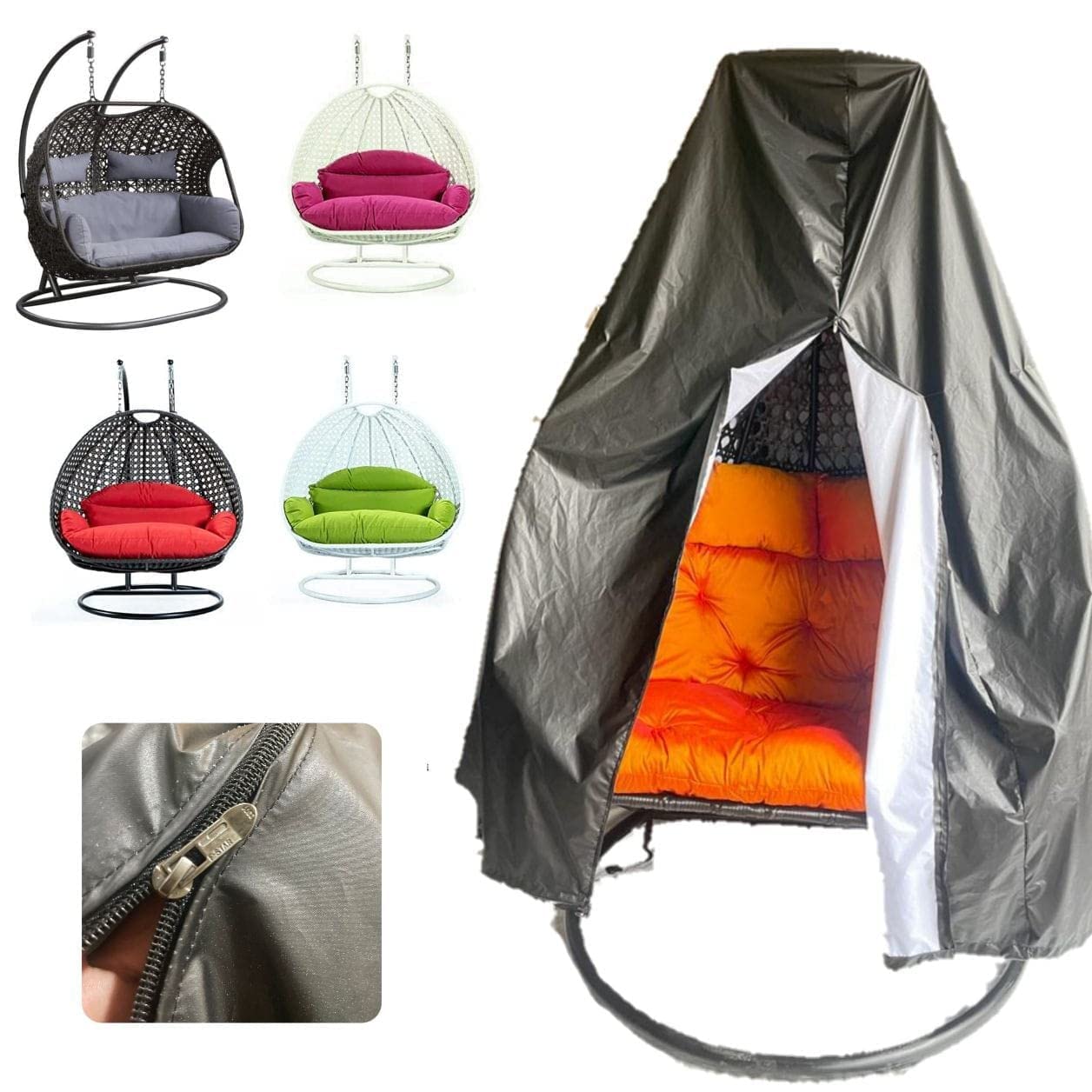 Dual Swing Chair Cover, Large, Dual Seater, Polyester | Waterproof, Dust Protector, Patio Hanging, Durable, Lightweight with Zipper-picture-30