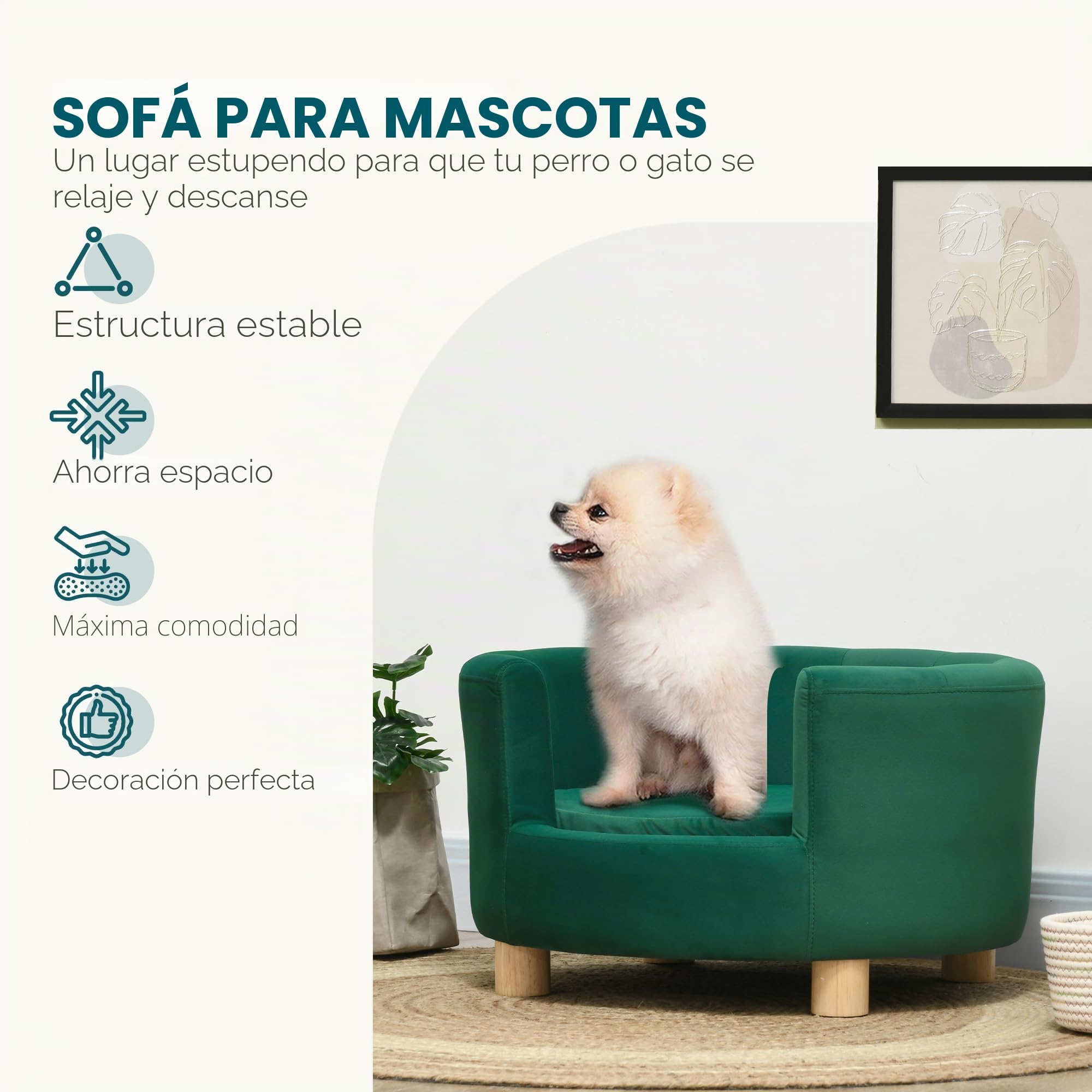 PawHut Sofá Moderno en Forma de Nido para Gato o Perro Miniatura Verde | Respaldo envuelto, cojín suave
