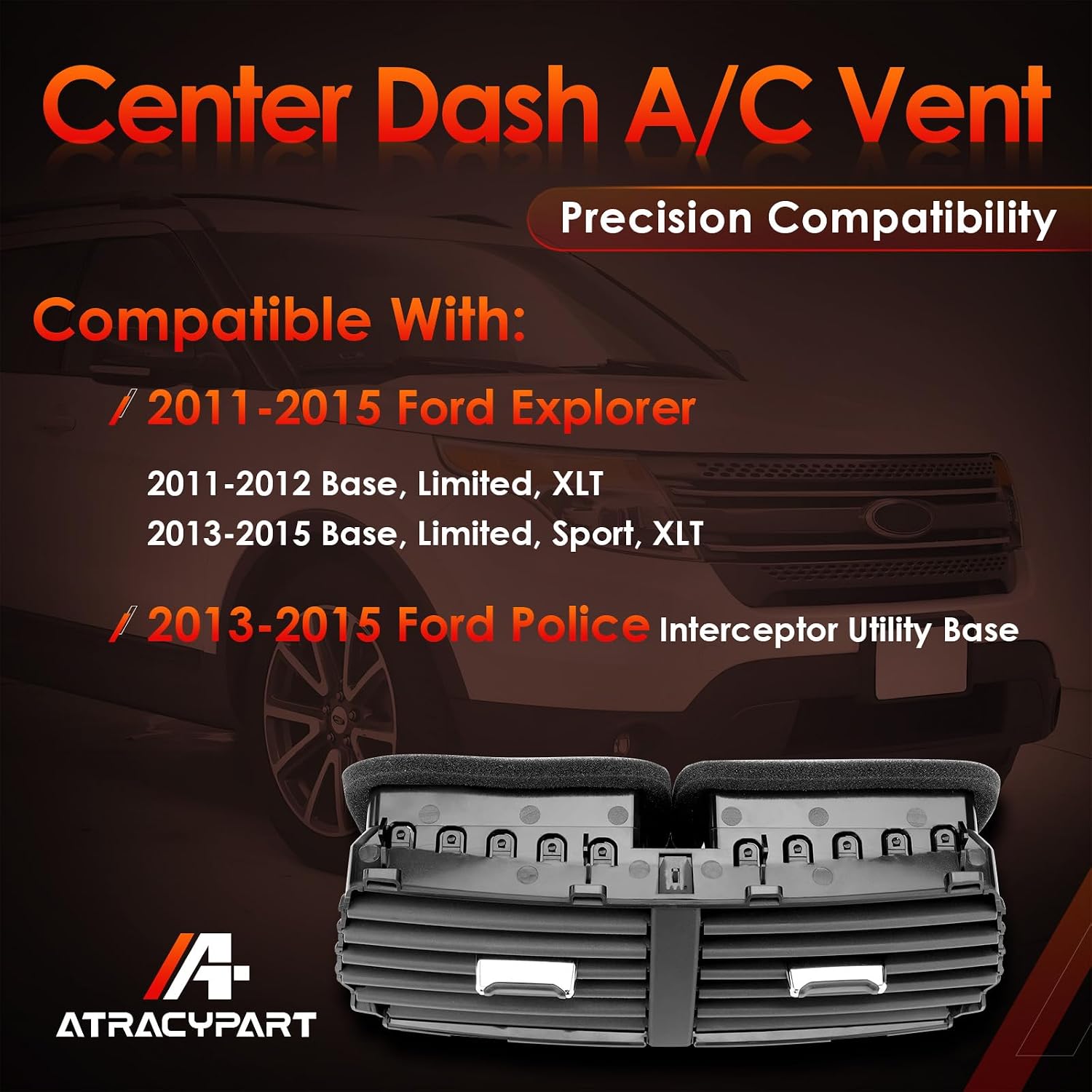 Center Dash A/C Air Vent, Compatible with 2011-2015 Ford Explorer, 2013-2015 Police Interceptor Utility, Console Outlet Louver Grille Insert, Replaces# BB5Z-19893-AD