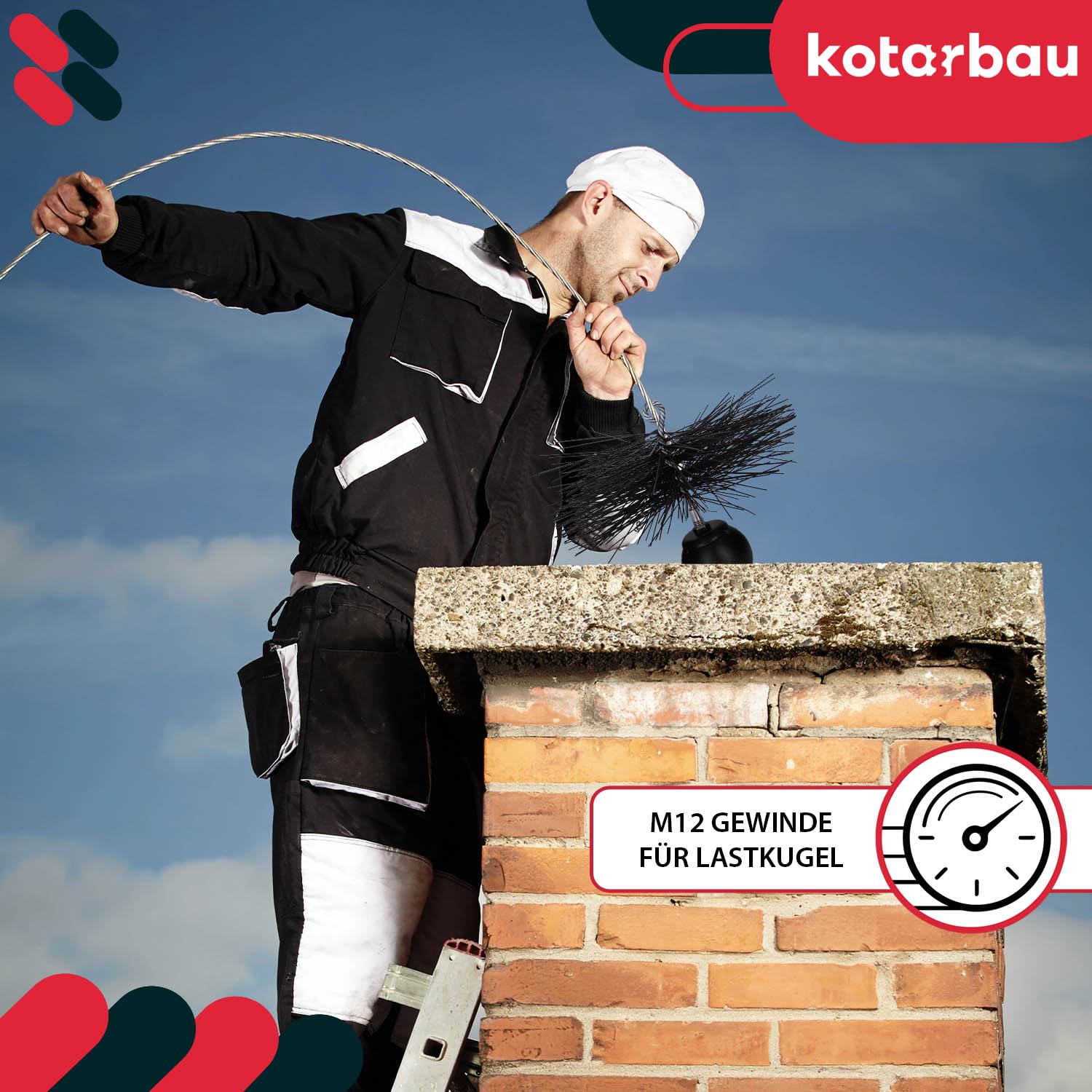 KOTARBAU® Erizo, Cabezal Deshollinador, Ø 200 mm, Cepillo Redondo de PCV, Cepillo de plástico para chimeneas, Accesorio para Limpieza de chimeneas, Rosca M12, con Anilla, para Materiales sensibles