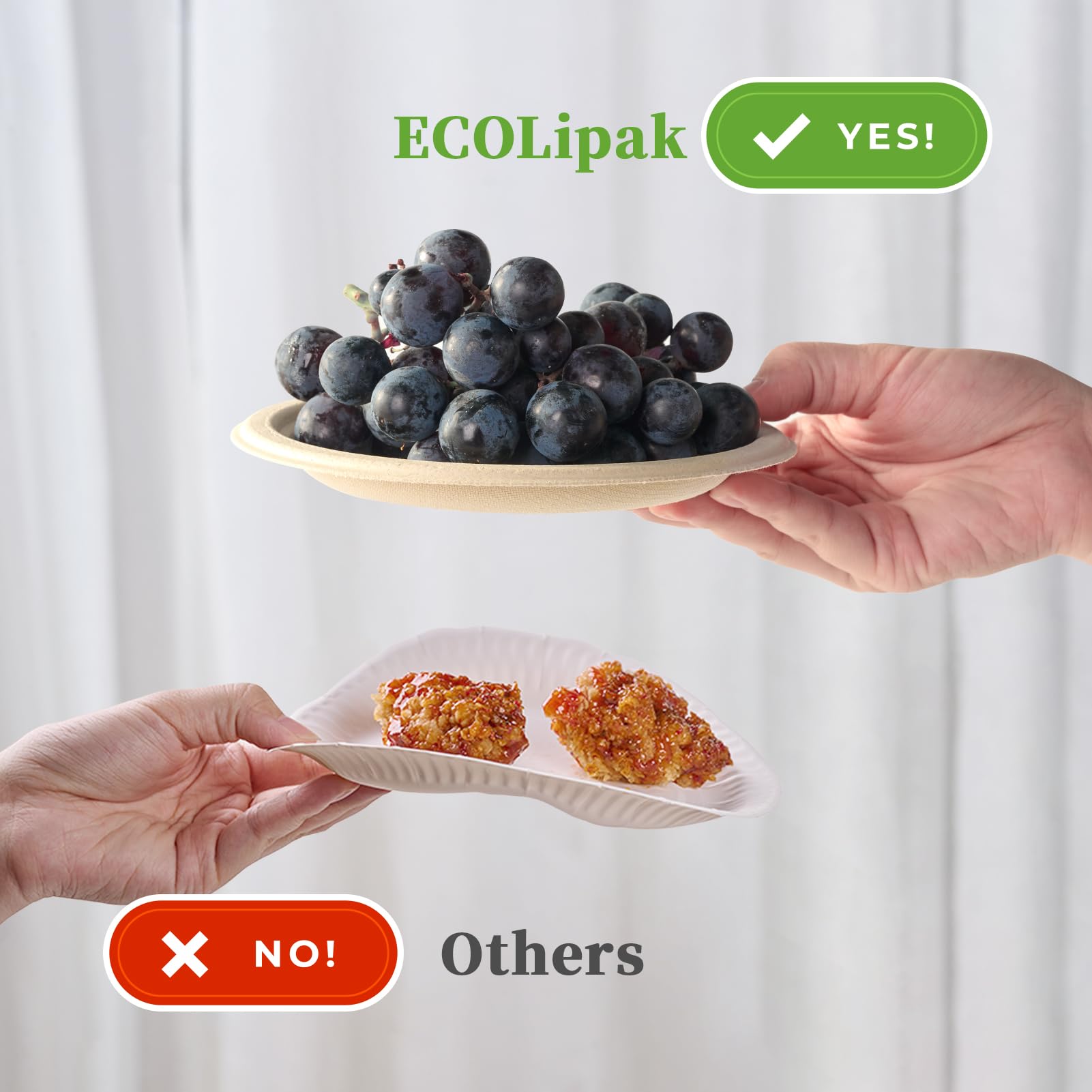 ECOLipak Kompostierbare kleine Einweg-Pappteller, 15,2 cm, recyceltes Zuckerrohr, Bagasse, biologisch abbaubar, strapazierfähig, Mini-Dinner, Vorspeisen, Kuchen, Dessertteller für Partys (Natur)