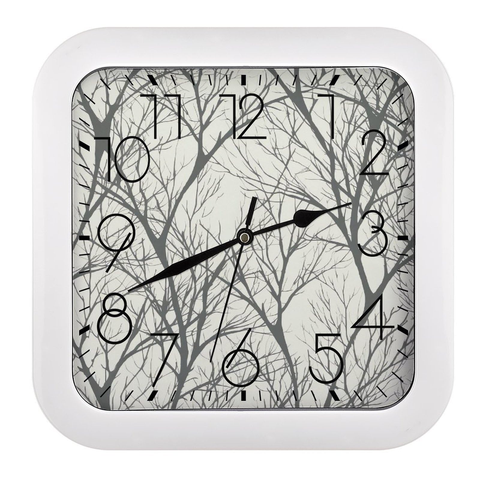 NTVOWPZO 10 Inch Wall Clock Tree Branch Battery Operated Wall Clocks Silent Non-Ticking Square Wall Clock for Living Room Kitchen Home Office Wall Decorative Clocks