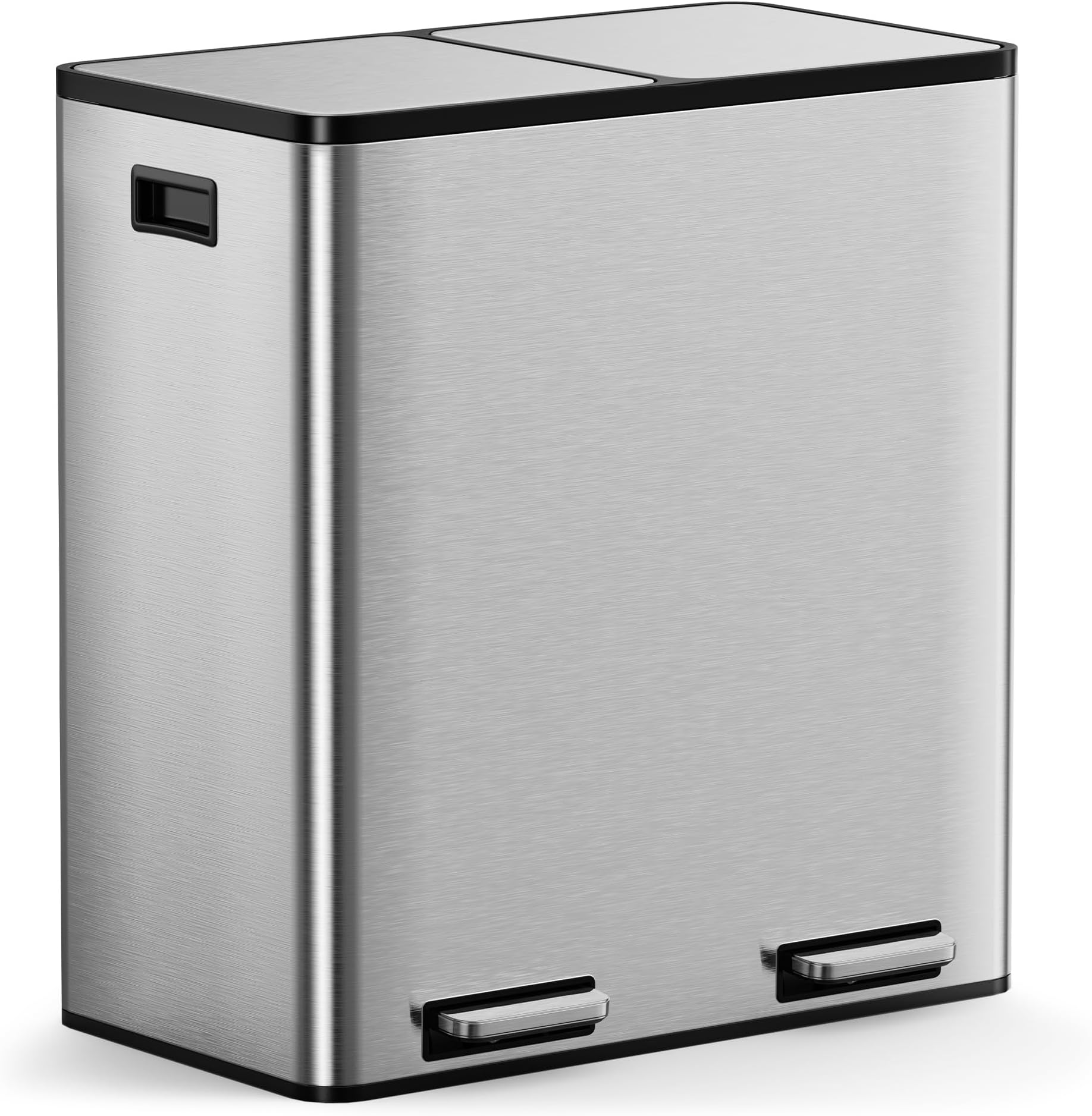VonHaus Kitchen Bin, 60L Double Recycling Bin for Kitchen, Stainless Steel Two Section Food Waste Separation System with Non-Slip Base & Removable Inner-Compartments, Large Airtight Trash Can, 2 x 30L