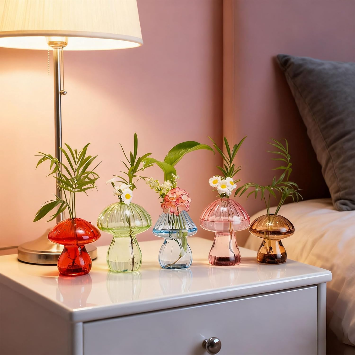 ordinarYone Plant Propagation Station,3/5Pcs Hydroponics Mushroom Vases,Small Terrarium,Crystals Mushroom Jars for Plant