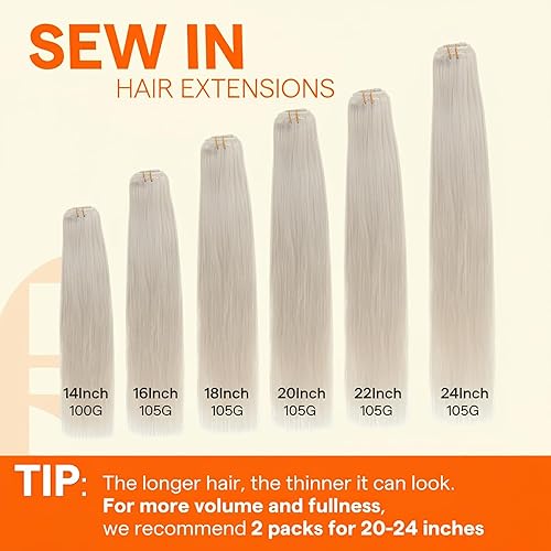 Miniatura 6 de Full Shine Extensiones de cabello humano de 22 pulgadas para coser, castaño a rubio miel, mezcla de rubio platino, 3.70 oz