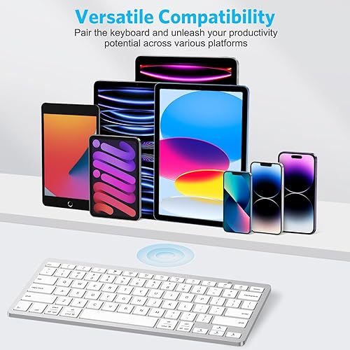 Miniatura 4 de Emetok Teclado Bluetooth universal para iPad, teclado con tecnología BLE mejorada con conexión inquebrantable, duración de la batería de 18 meses,