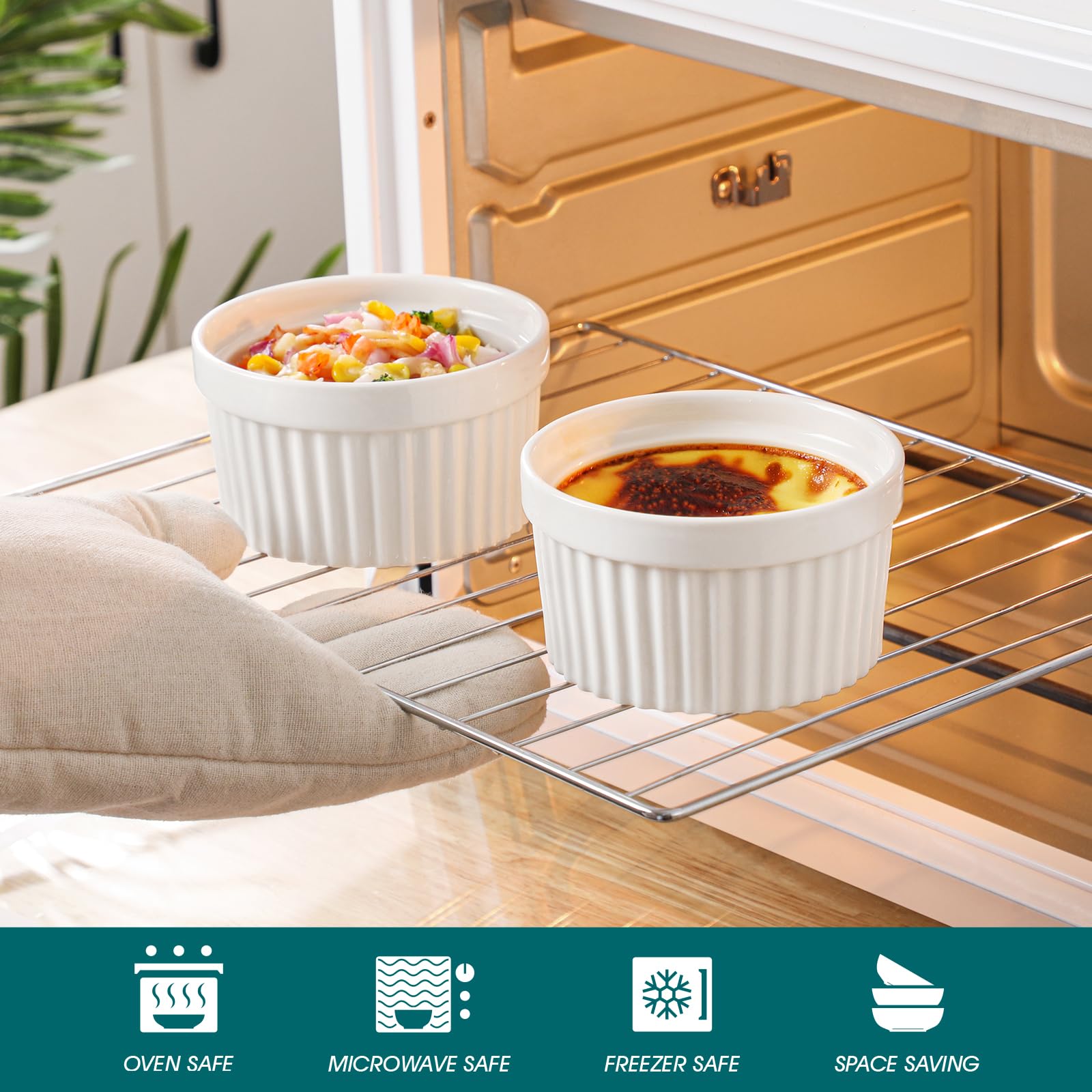 vancasso REMAKINS Pirottini per Soufflé Set, 6 X 380 ml Stampi per Soufflé, Mini Ciotole in Porcellana per Creme Brulè, Set da Stampi a Prova di Forno per Crema Pasticcera, Budino, Ø 11.5cm, Bianco