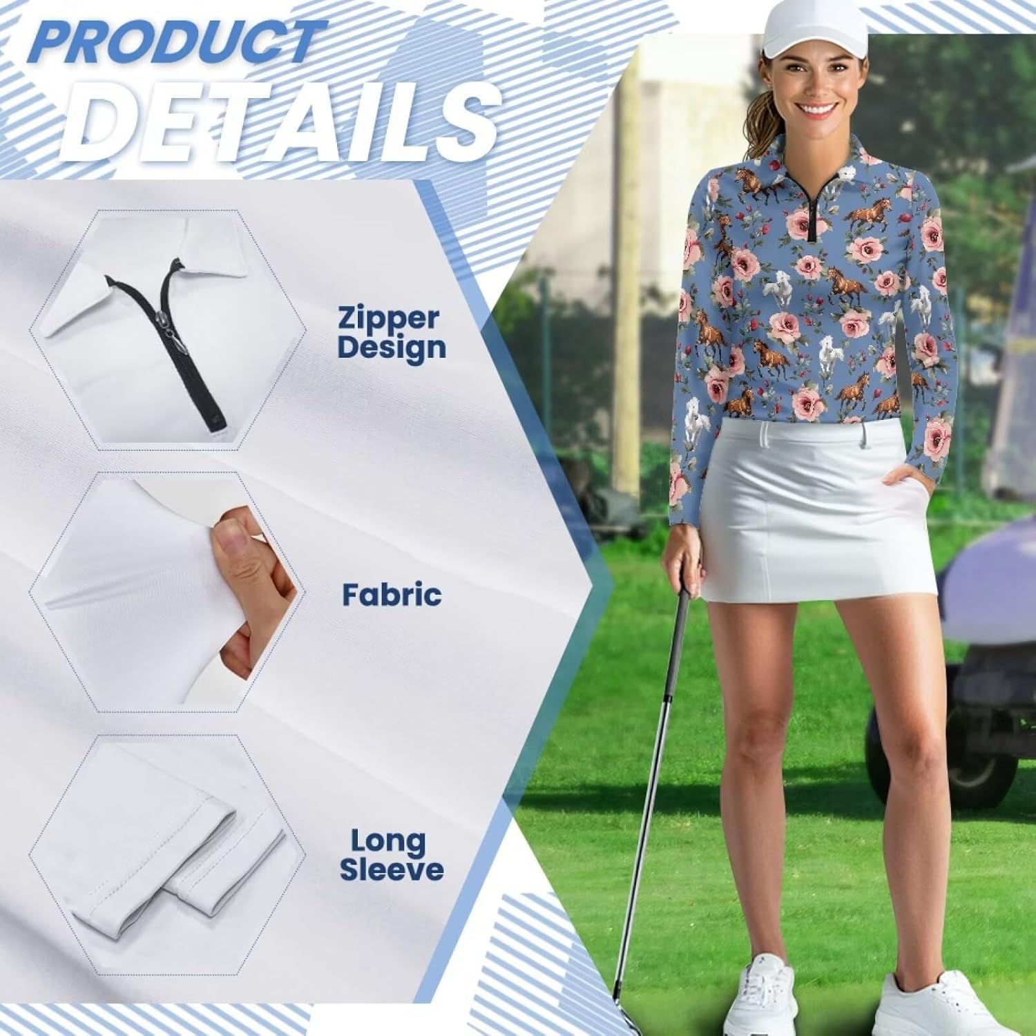 Biyejit Women Long Sleeve Golf Polo Shirts Sun Protection Summer Quick Dry Hiking Shirts Quarter Zip Pullover for Women