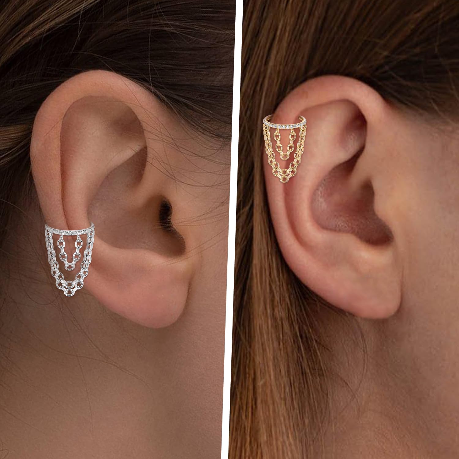 FUNLMO Conch Helix Piercing Jewelry Dangle Cartilage Helix Conch Earring with Chain 316L Surgical Steel Cube Zirocn Cartilage Helix Conch Hoop Earring
