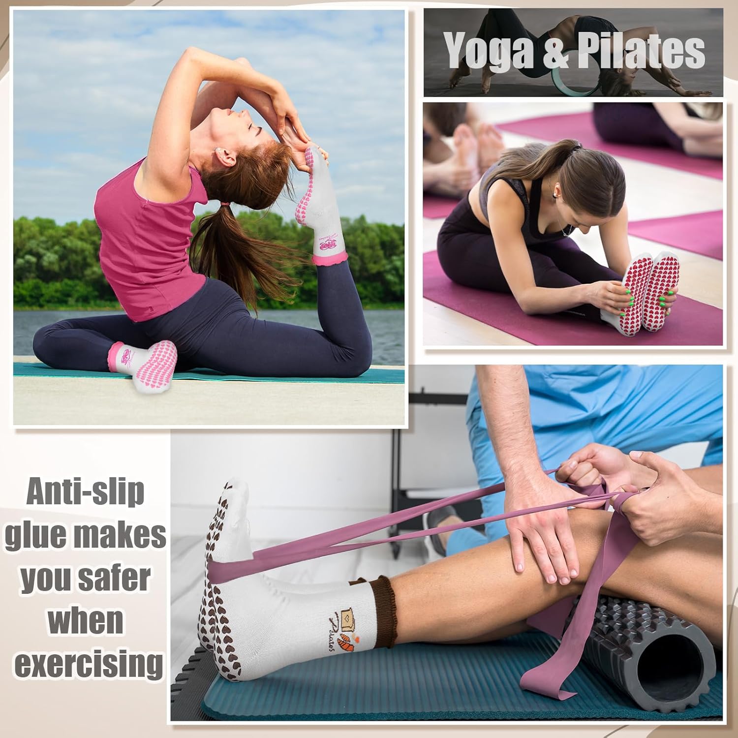 Jeyiour 10 Pair Pilates Socks for Women Ruffle Cuff Grips Yoga Non Slip Athletic Sock Ballet Crew Stocking - Image 3