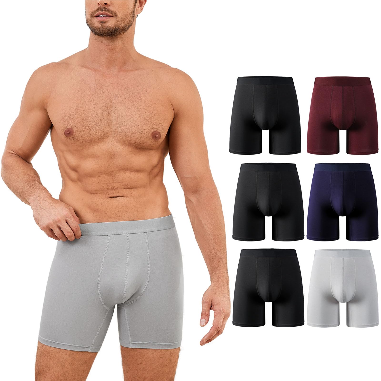 PUTUO Lange Boxershorts für Herren aus Bambusfaser: Superweich & Atmungsaktiv Unterwäsche - Ohne Etikett 3D Frontdesign Retroshorts Unterhosen für Maenner 6er Pack,Multipack-a,3XL