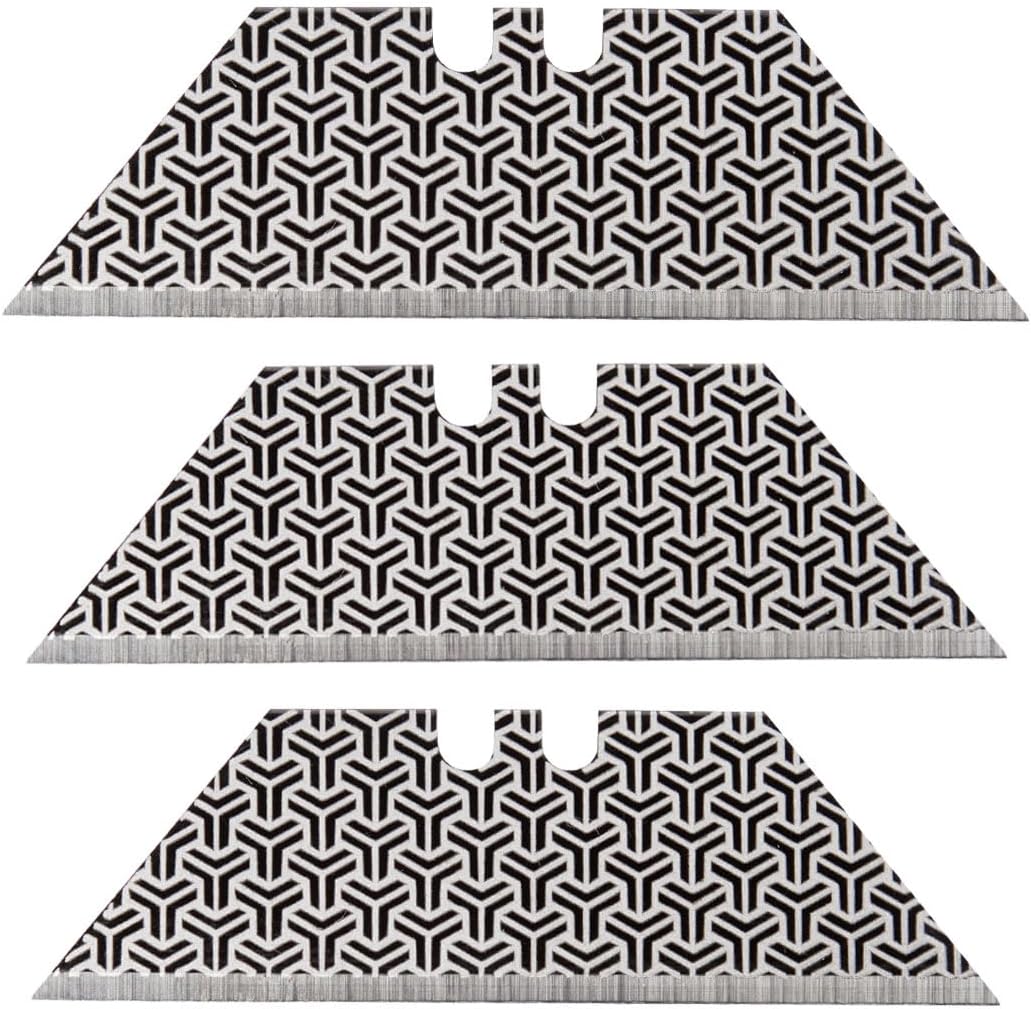 NDZ Performance Steel Blade Replacement for Utility Knife & Box Cutters, Custom Razor Blade, Double Sided Laser Engraved Designs, Black - Triweave, Three Pack