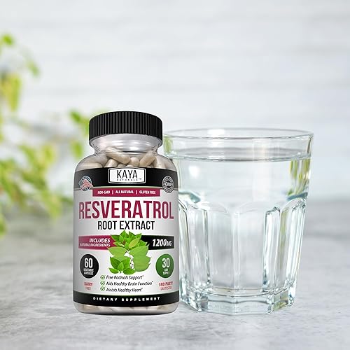 Miniatura 6 de Kaya Naturals - Cápsulas de resveratrol - Suplemento antienvejecimiento - Antioxidantes con apoyo cerebral - Beneficios máximos - 60 cápsulas