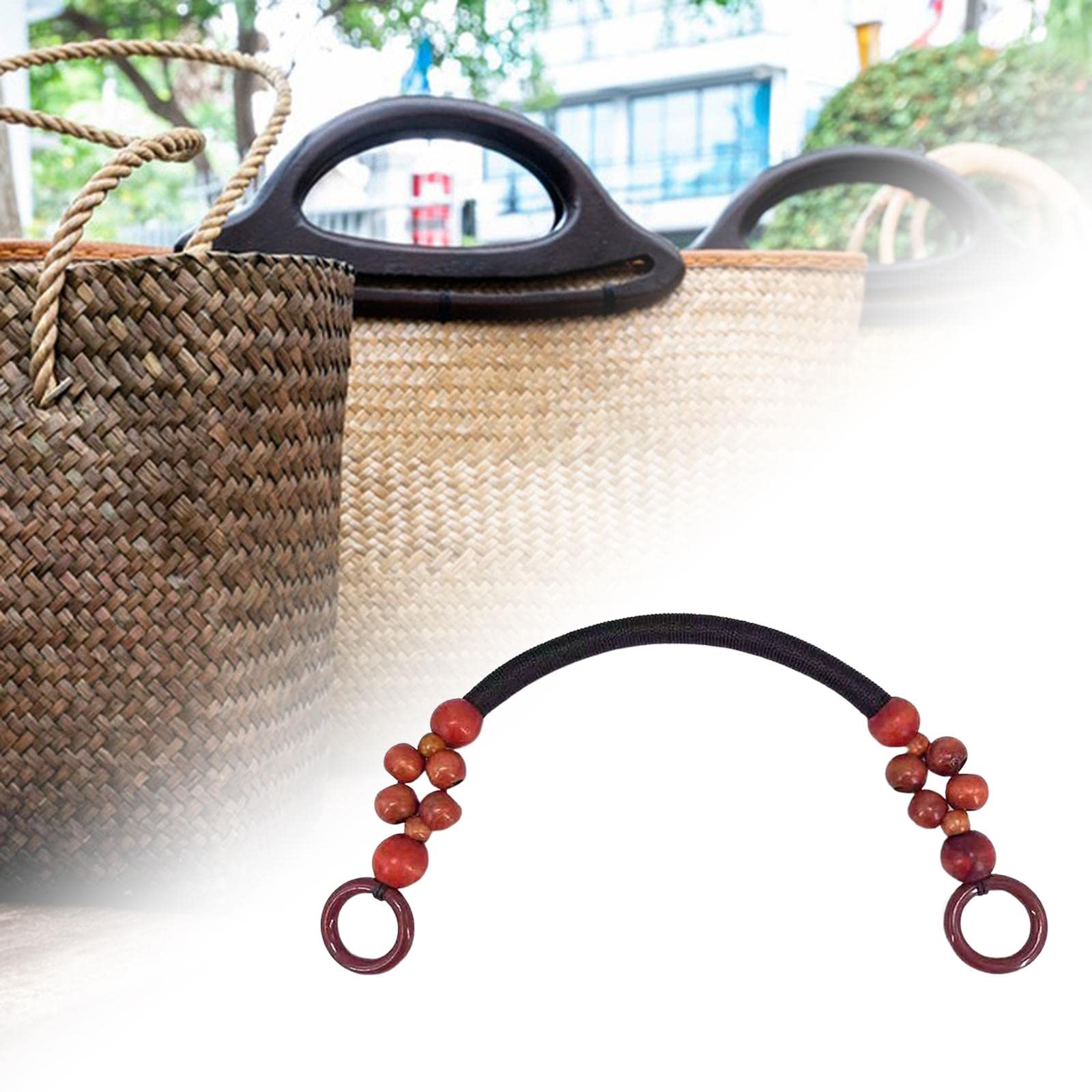 SHTGOI Poignée De Sac En Perles De Bois - 48 Cm/37 Cm