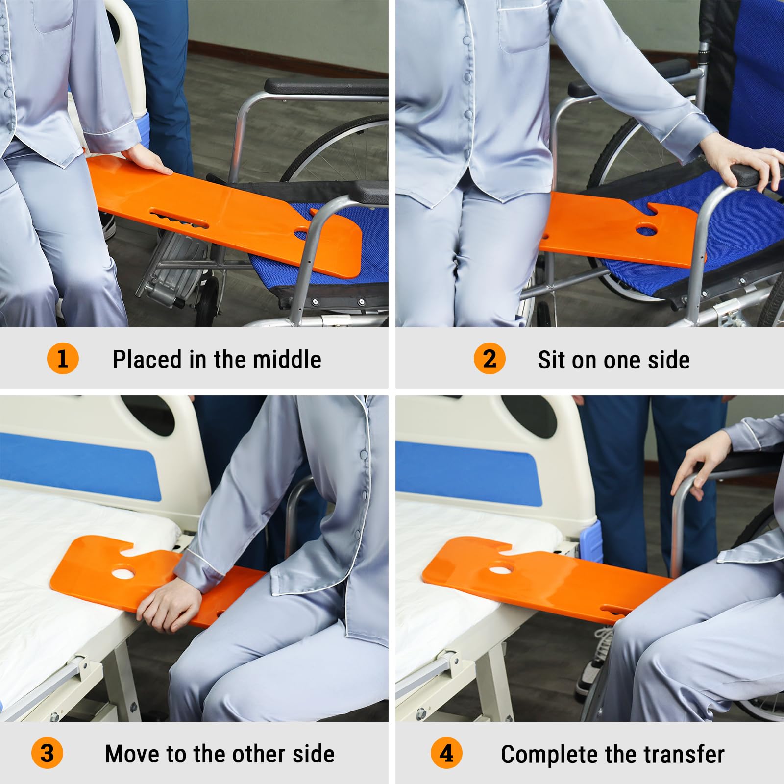 LOSCHEN Tabla de transferencia, ayuda deslizante para el traslado de silla de ruedas a la cama, al inodoro, a la bañera, al coche (naranja)