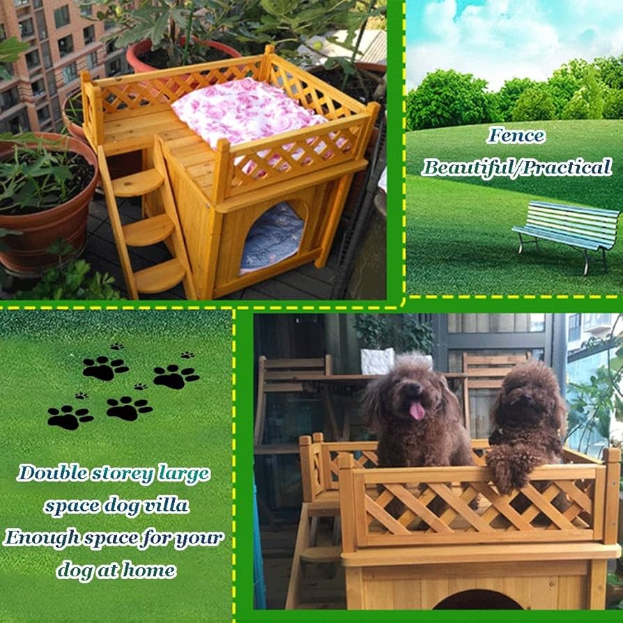 木製ドッグハウス　2部屋 Amazon.co.jp: ドッグハウス 屋外 木製 防水小型犬小屋、 階段