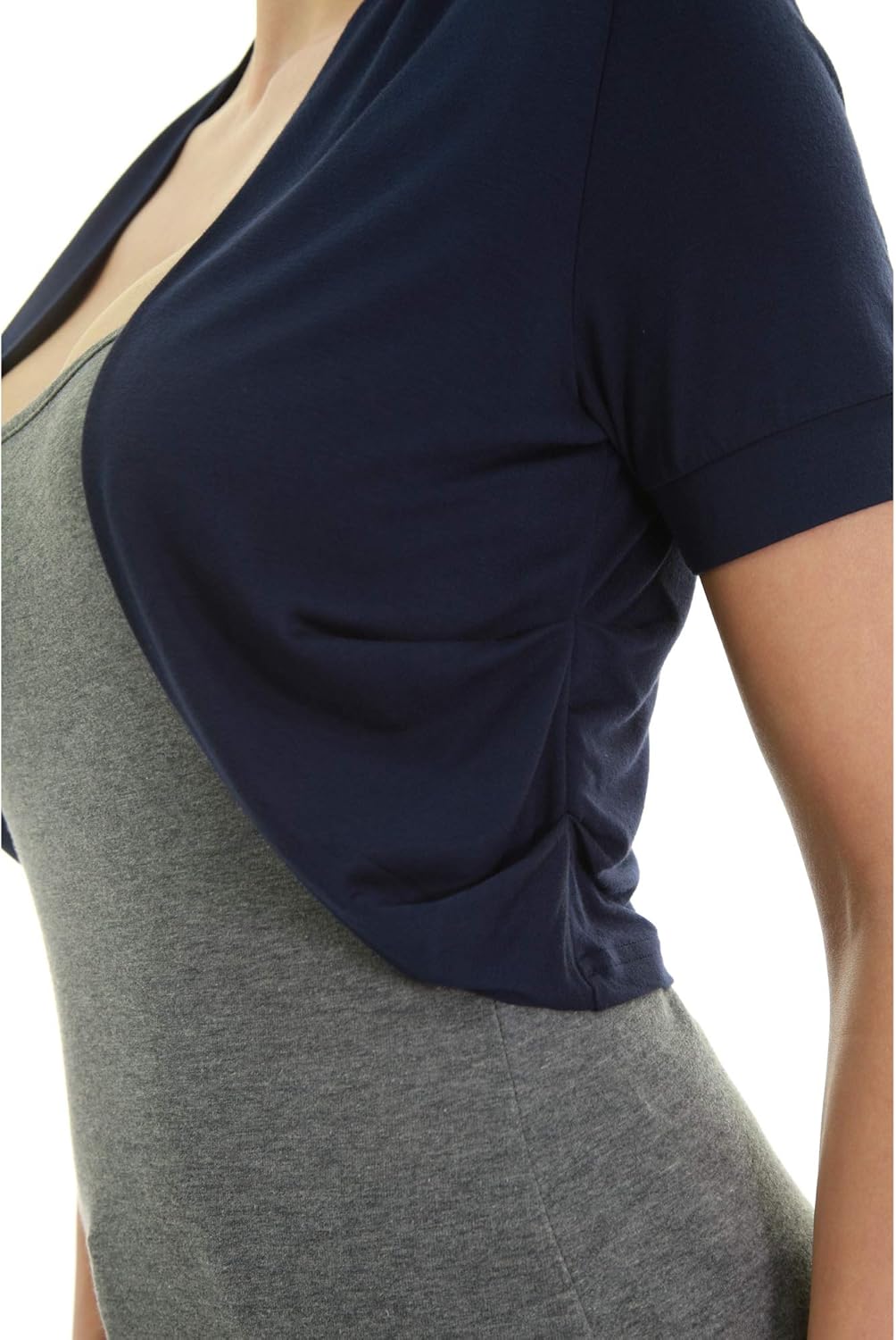 AmélieBoutik Women Short Sleeve Bolero Shrug Open Front Pleated Sides Cropped Cardigan for Dress Casual - Image 5