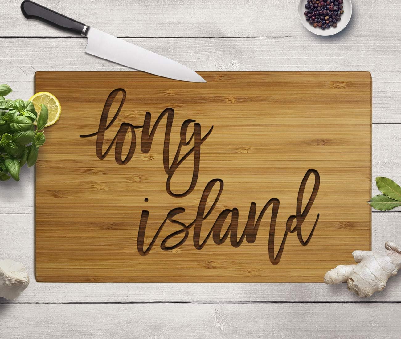 Andaz Press Long Island Bamboo Wood Cutting Board, 17.75 x 11-inch, Calligraphy, 1-Pack, Large Laser Engraved Serving Chopping Board Christmas Birthday Moving Away College Graduation Chef Kitchen