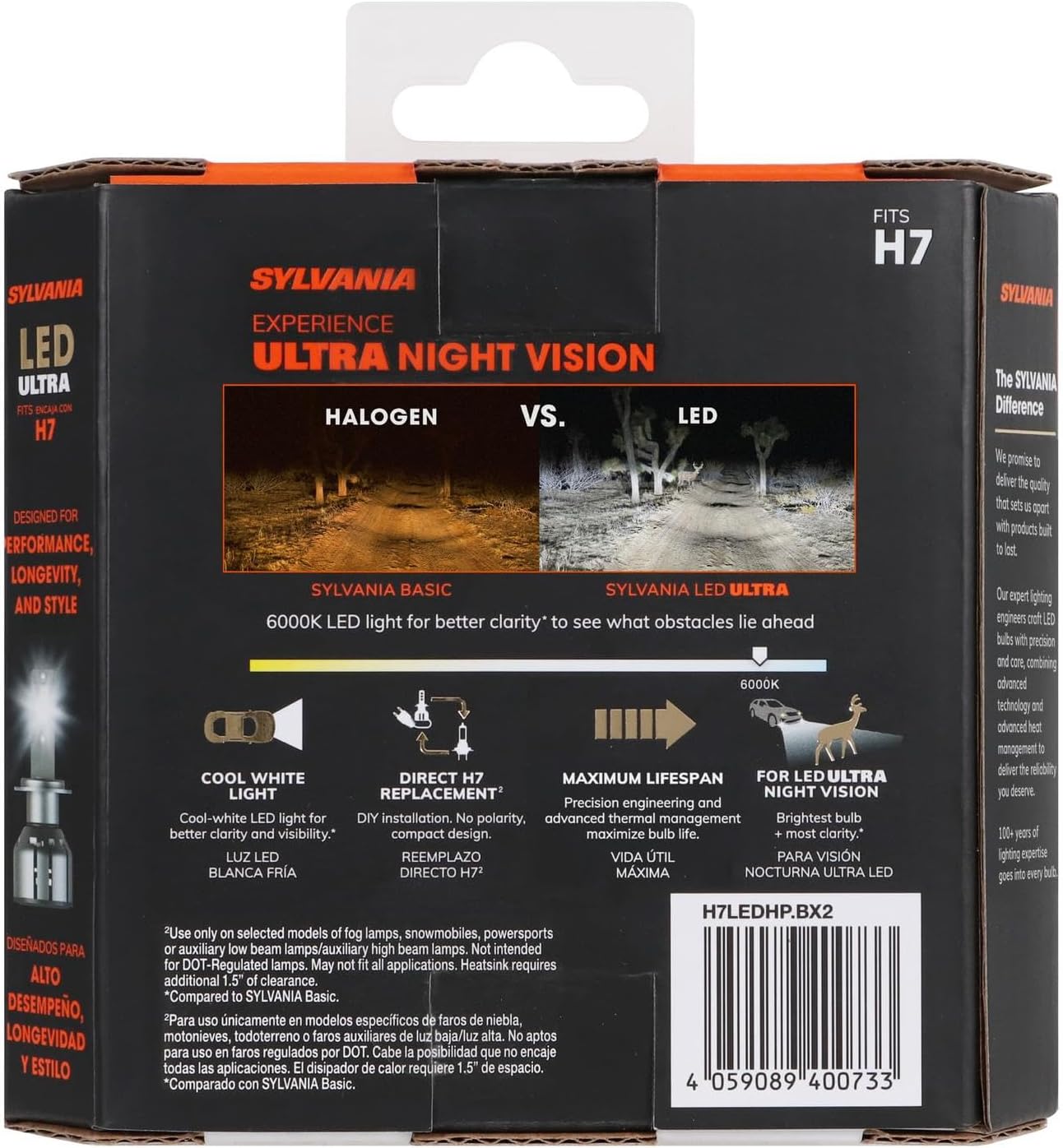 SYLVANIA H7 LED Ultra - Fog Lights For Cars and Trucks - Headlight Bulbs for Off Road Powersports - 6000k Cool White LED Light - Maximum Lifespan - No Polarity - DIY Upgrade