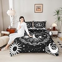 Vista 2 de Erosebridal Juego de ropa de cama con diseño de árbol de la vida, juego de edredón de sol y luna, ropa de cama gótica bohemia tamaño individual, 2
