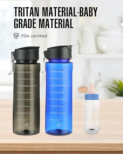 Miniatura 4 de WATERFLY Botella de agua motivacional de 24 onzas sin BPA, a prueba de fugas, ligera, de boca ancha, botella de agua Tritan Chug con marcador de