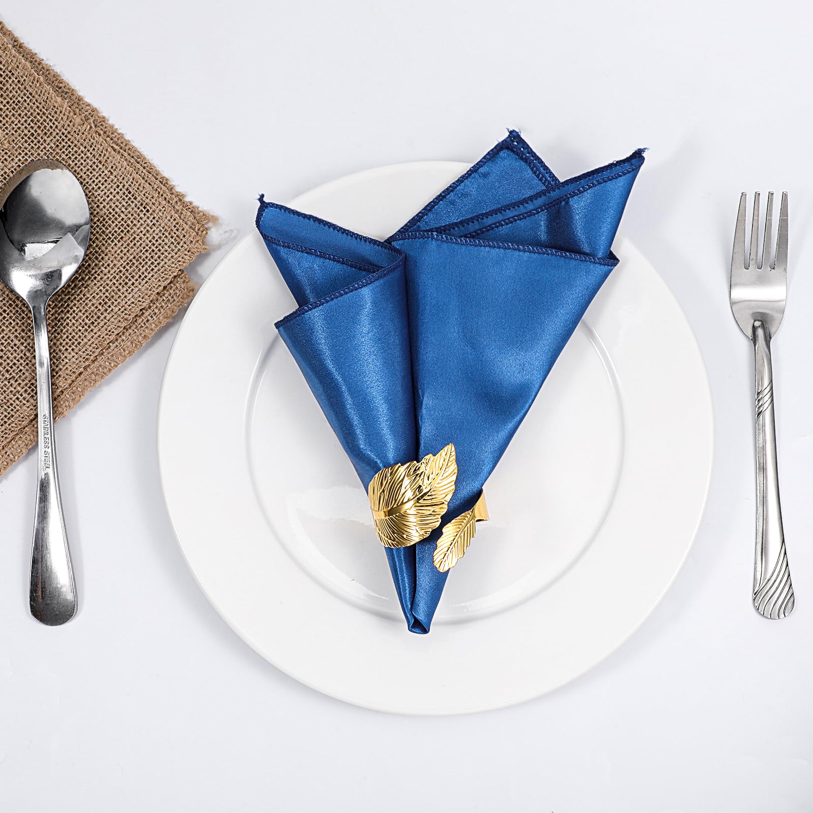 Lot de 100 ronds de serviette dorés en forme de feuille métallique pour mariages, fêtes, salle à manger et décoration de table de vacances