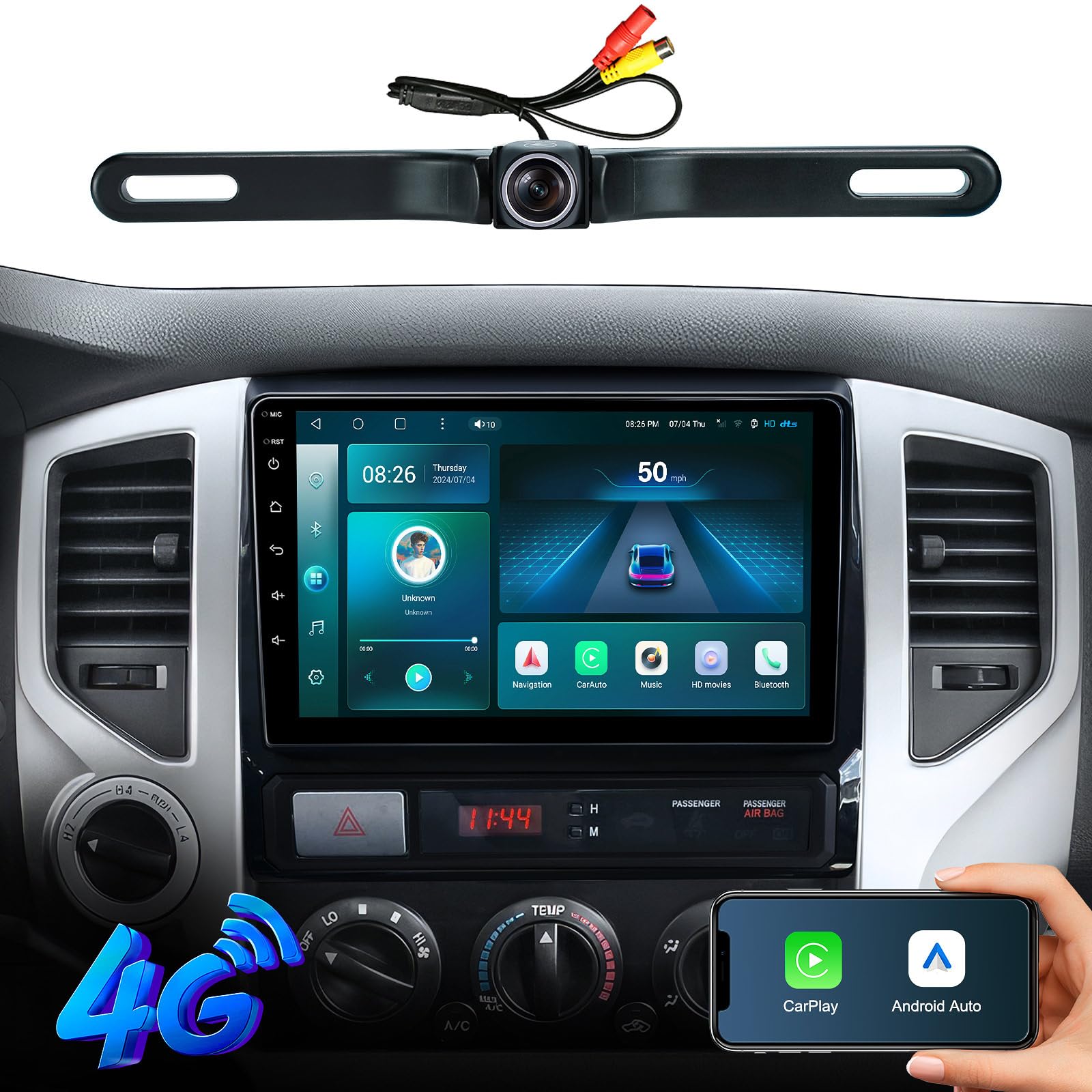 9 Inch Car Stereo Radio for Toyota Tacoma 2005-2015,8 Core Android 13 Touchscreen with Wireless Apple CarPlay,Android Auto,GPS Navigation,WiFi,Bluetooth,DSP,FM,SWC,1080P Backup Camera (8G+128G)