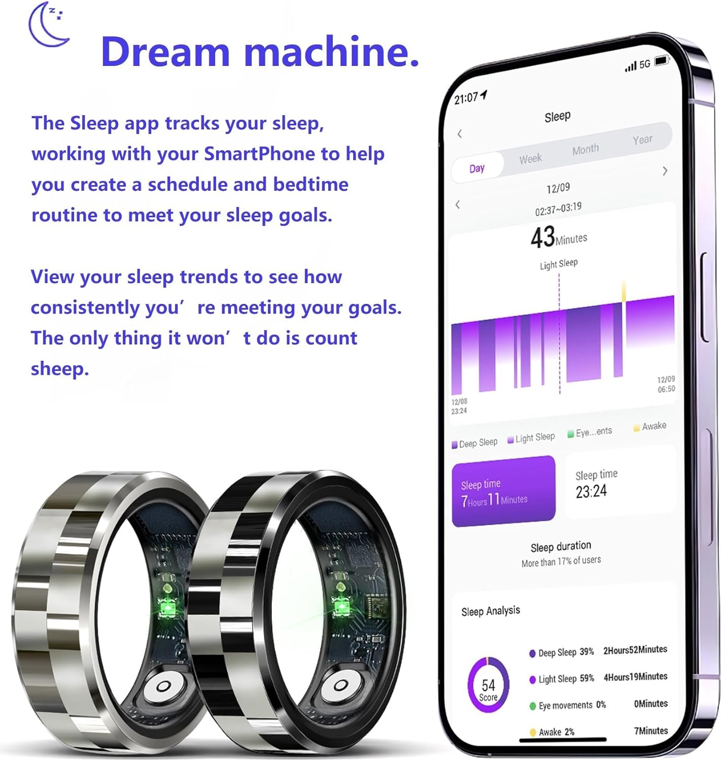 Smart Ring Men Health Ring Blood Pressure Monitor Ring Heart Rate Monitor SP-O2 Sleep Tracker Fitness Tracker Men Gesture Control Pedometer Waterproof Charging Case Compatible with iOS Android