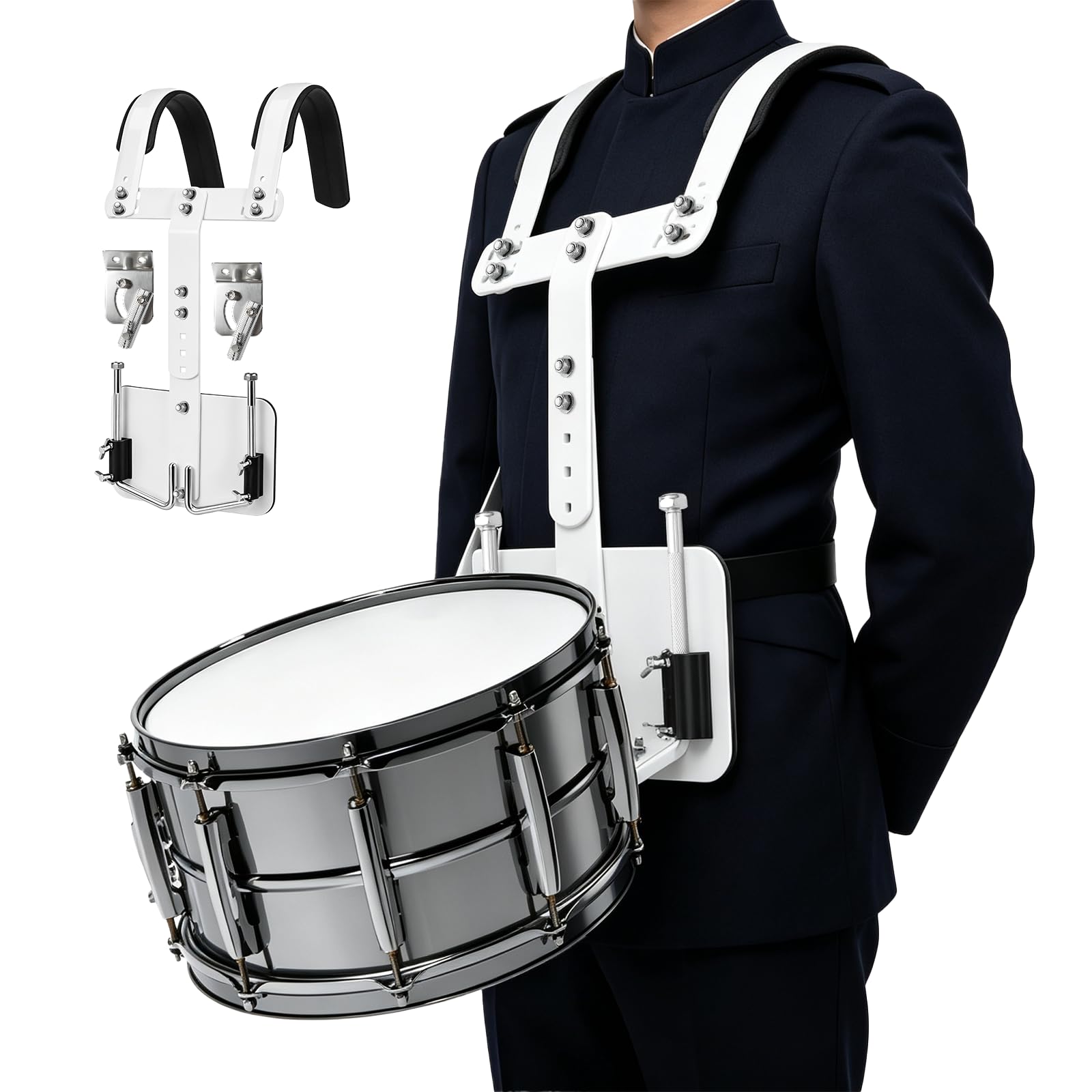 Verstellbarer Snare Drum Carrier, Rucksackgestell, Snare Drum Stand, tragbarer Snare-Drum-Träger mit Aluminiumlegierung, für Marschmusik, Auftritte und Proben, Höhen- & Schulterbreitenverstellbar