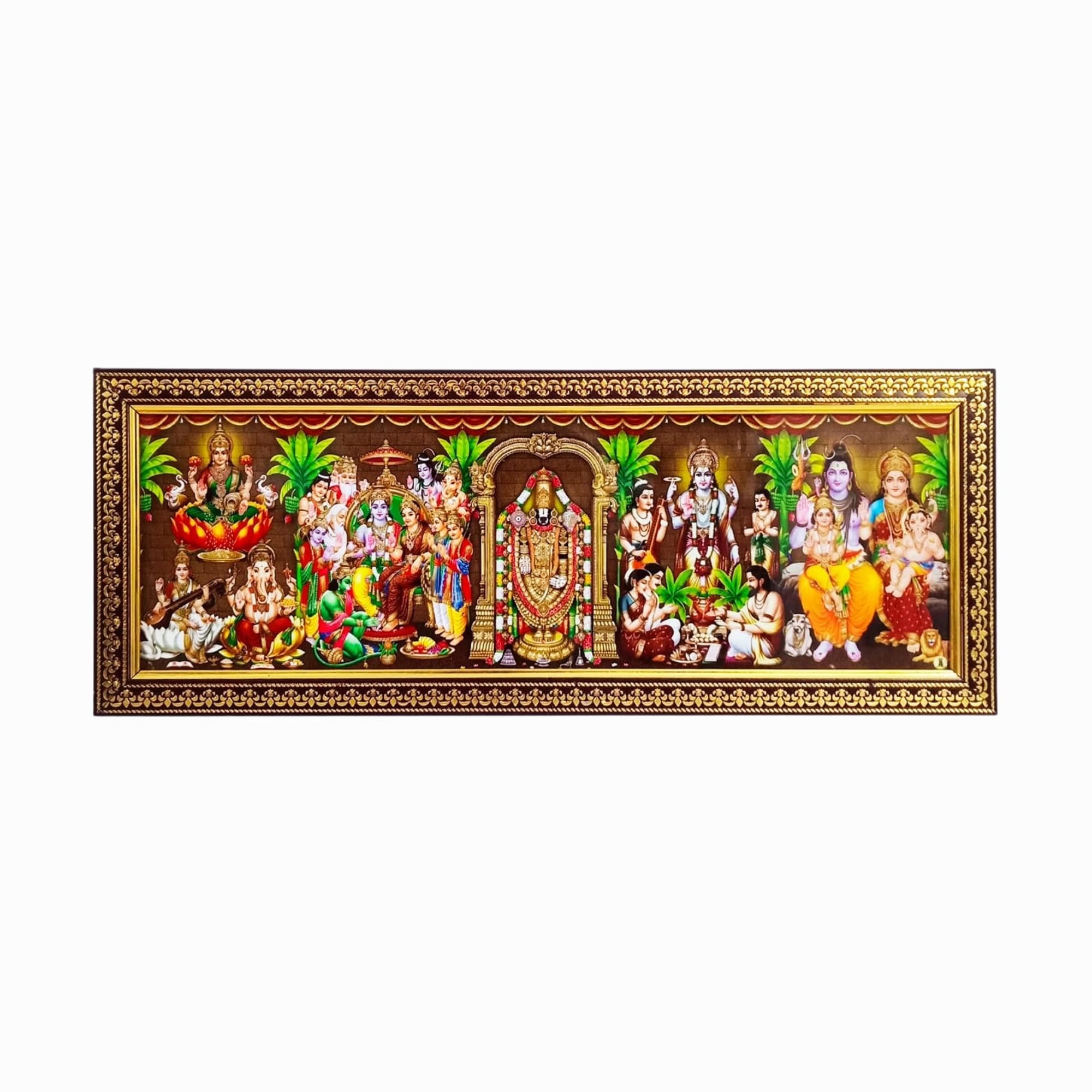 Pooja Ghar 5 God in 1 Photo Frame for Pooja Ganesha-Saraswati, Ram Pattabhishekam, Lord Venkateshwara, Shiva Family and Satyanarayana (12 x 5.5 Inch)-image-16