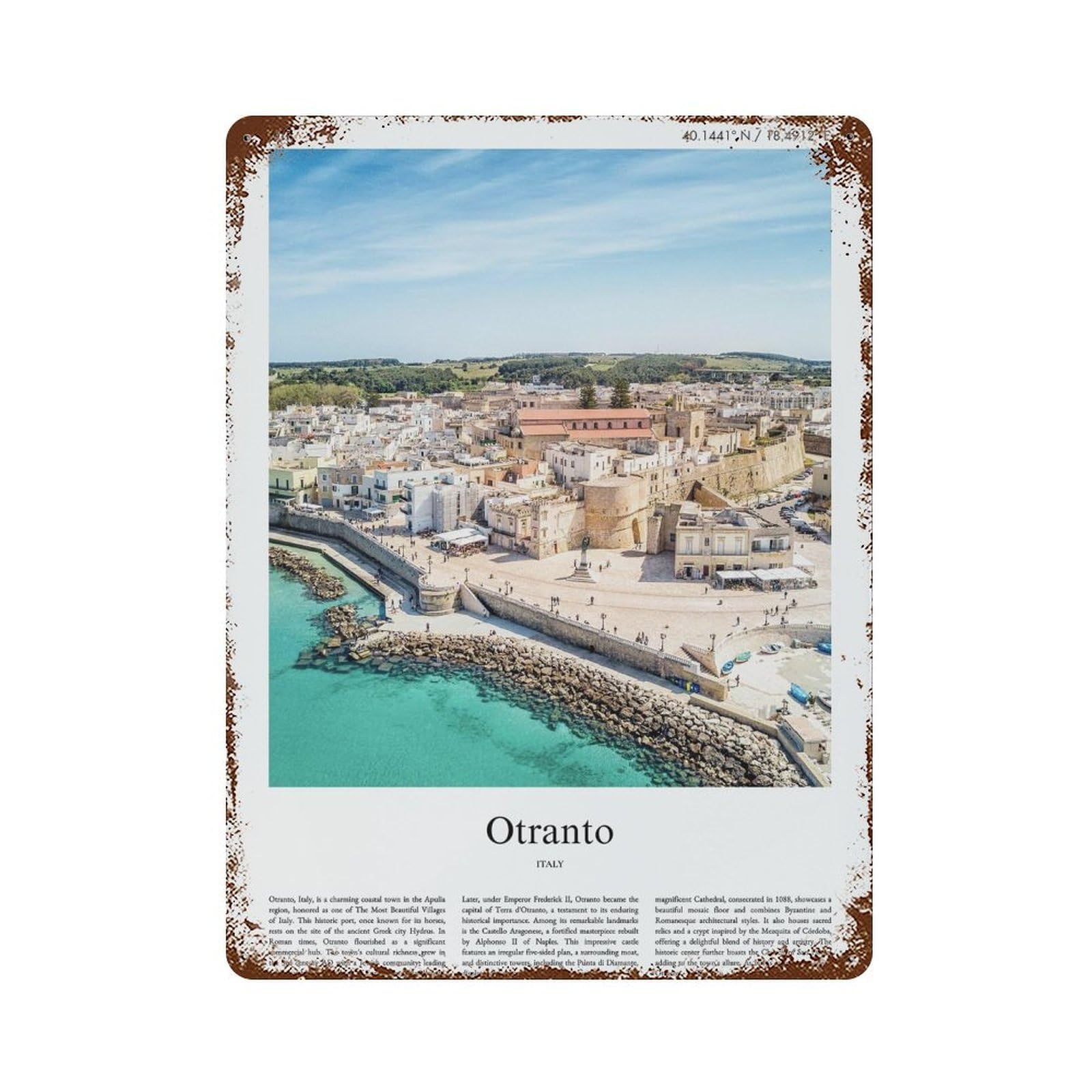 xiaoxiaoshen Otranto Italy City Scenery Wall Decor Art Metal Tin Poster Modern Home Decor Art Home Bar Shop Decorations Vintage Sign 40x30cm