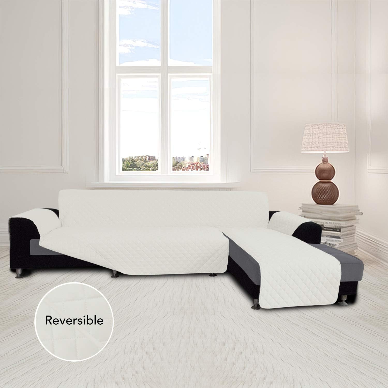 easy-going sofa slipcover l shape sofa cover sectional couch cover chaise lounge slip cover reversible sofa cover furniture protector cover for pets kids children dog cat (x-large,ivory/ivory) x-large ivory/ivory