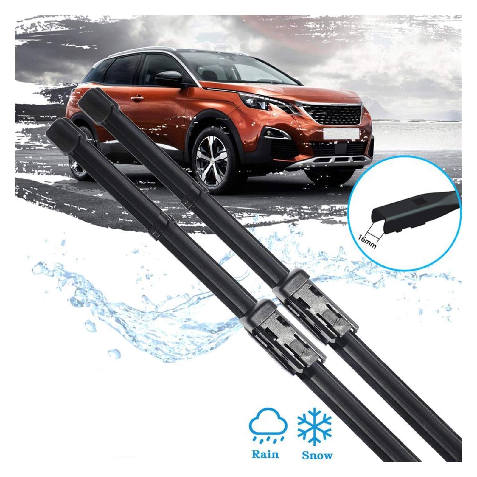 Amazon フラットワイパー プジョー3008のための車のワイパーブレード17 18 19 Mk2 3008gt Gt フロントガラスフロントガラスワイパーカーアクセサリーステッカー ガラスワイパーブレード 明確なビジョン ワイパーブレード 車 バイク