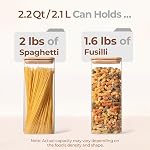 ComSaf 2.1L Rectangle Glass Storage Containers with Lids, Glass Jars with Bamboo Lids, Clear Food Storage Jar, Tall Spaghetti Container, Pantry Storage Container for Pasta Flour Oats Nuts Rice