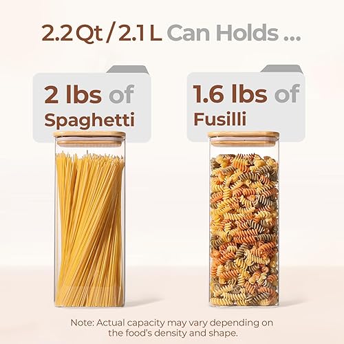 Miniatura 3 de ComSaf Recipientes de almacenamiento de vidrio rectangulares de 2.2 cuartos de galón con tapas, tarros de vidrio con tapas de bambú, tarro