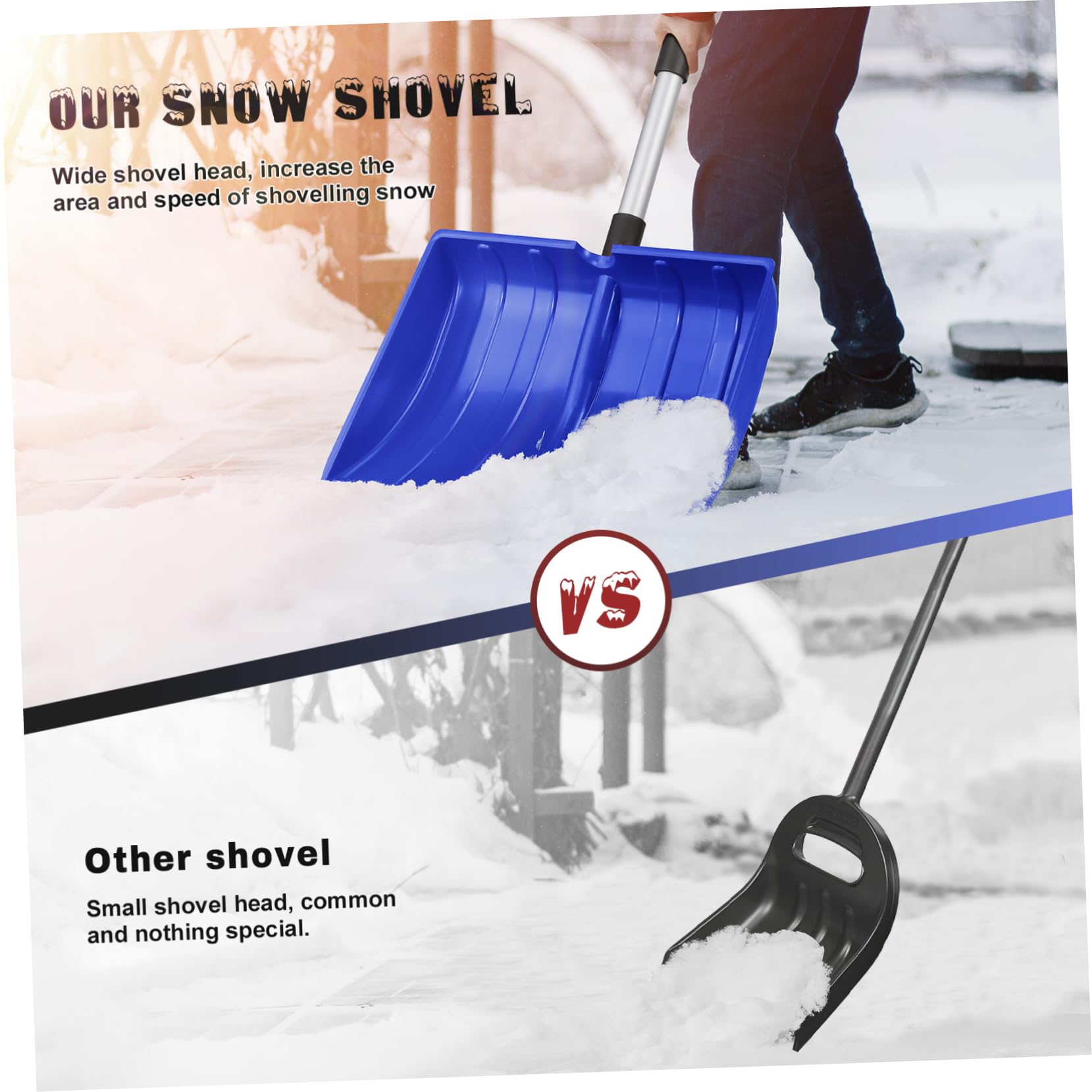 Pala de Nieve Grande de PP y Aleación de Aluminio con Mango Ajustable | Azul, Empuñadura en D Antideslizante, Diseño Ergonómico de Gran Capacidad, para Jardín y Carretera