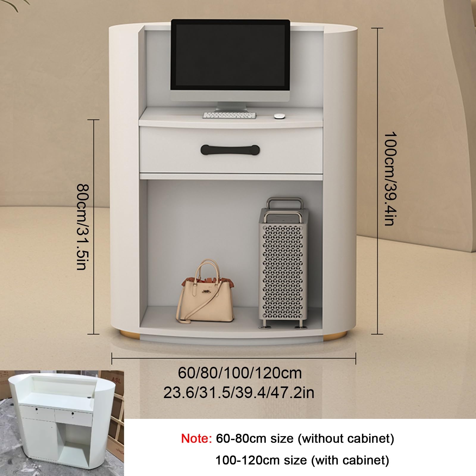 Escritorio curvo de recepción para salones de belleza y oficinas - Contador ergonómico de caja, moderna mesa de recepción para áreas de recepción