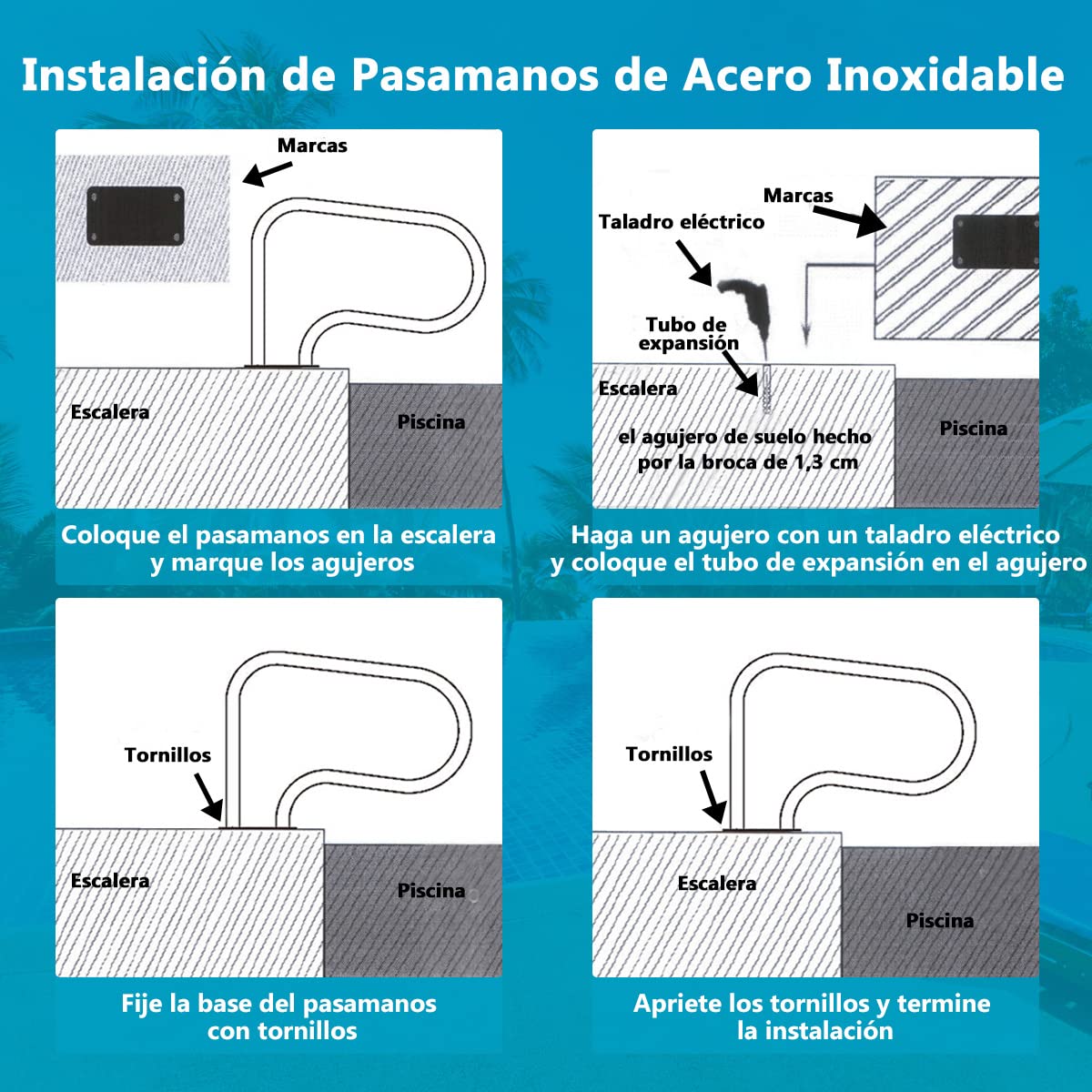 COSTWAY Barandilla Piscina de Metal Inoxidable, Pasamanos de Piscina de 81 x 57 cm, pasamanos barra de mano para piscina de Fácil Montaje, Ideal para SPA, Estadio y Piscina (1 Pieza)
