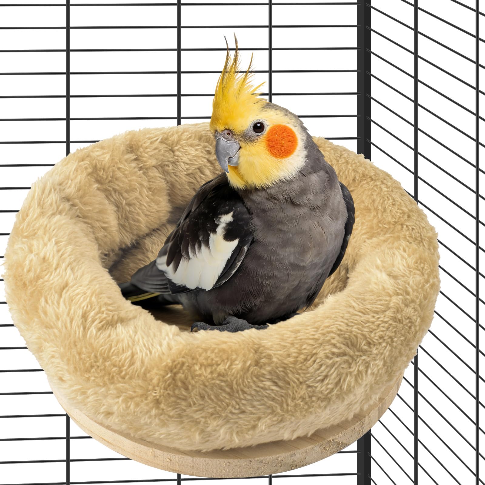 Nid d'oiseau de taille moyenne pour cage - Hamac en peluche amovible - Perchoir chaud pour l'hiver - Plateforme pour perruches, calopsittes, conures, hamster