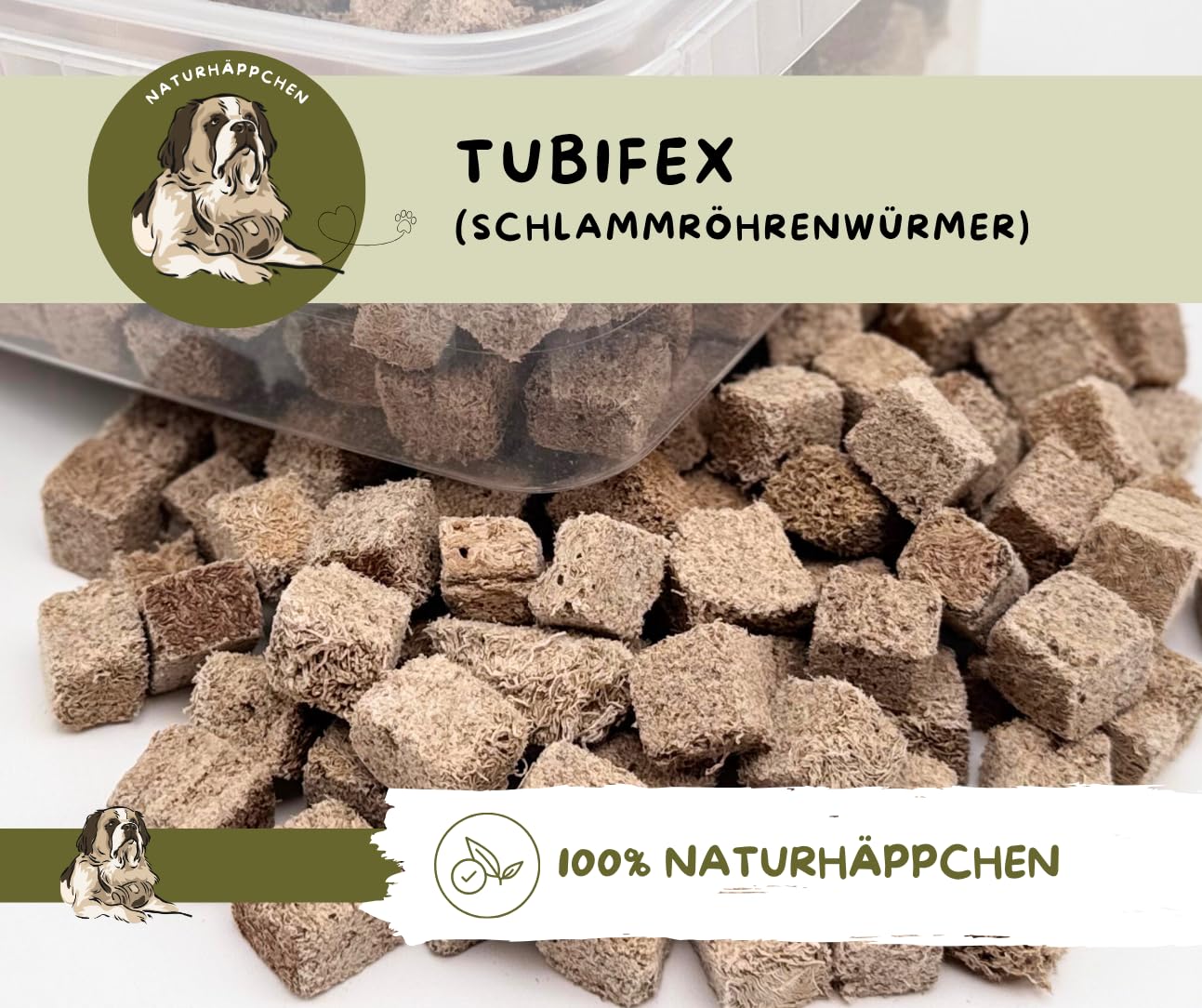 Warnick´s Tierfutterservice Naturhäppchen Tubifex FD, Schlammröhrenwürmer gefriergetrocknet - 1000 ml in Eimer - Naturfutter für Zierfische