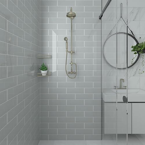 Vista 140 de Lovdeco Azulejo de cristal de metro, 3 x 6 pulgadas, 4 pies cuadrados, vidrio verde azulado oscuro para pared de baño y cocina, paquete de 32