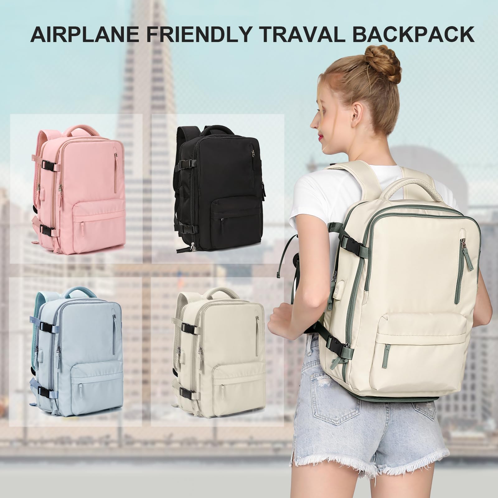 SZLX Zaino Ryanair 40x30x20 Sottovuoto Bagaglio a Mano 40x20x25 Donna Zaino da Viaggio 40x30x20 Wizzair Borse da Cabina per Easyjet 45x36x20 Uomo per Laptop 14 Pollici con Porta USB e Porta Scarpe