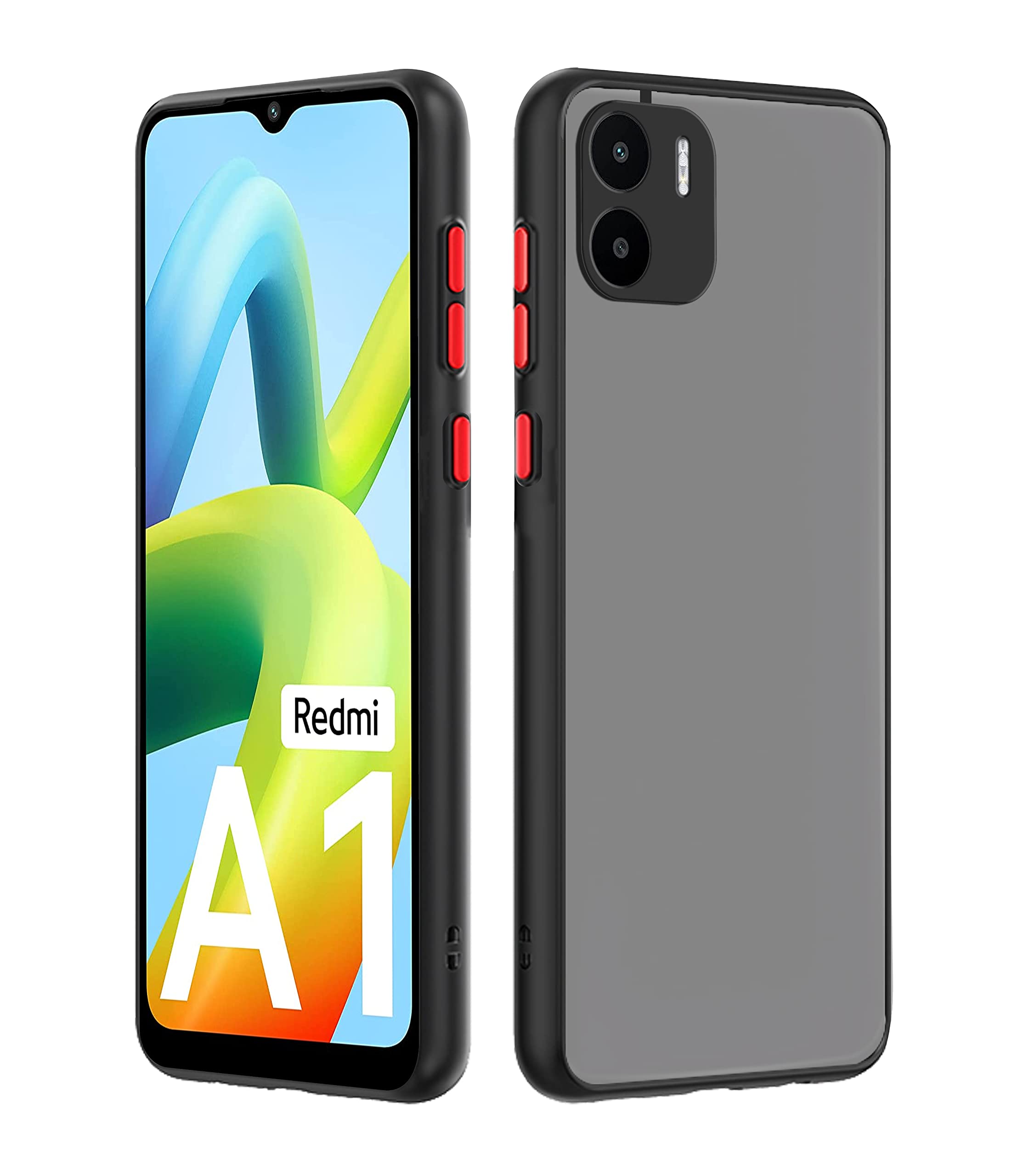 Pikkme Redmi A1 | Redmi A2 Back Cover | Hybrid Smoked Back | Full Camera Protection | Raised Edges | Super Soft-Touch | Bumper Case for Redmi A1 | Redmi A2 (Black)