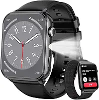 Smartwatch Masculino e Feminino 1.91" com Luz LED - Tela Full Touch, 100+ Modos Esportivos, Chamadas Bluetooth, Assistente de Voz, Compatível iOS/Android, 2 Pulseiras (Preto)