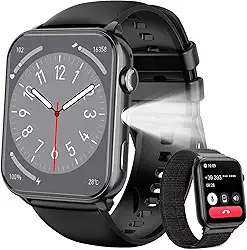 Smartwatch Masculino e Feminino 1.91" com Luz LED - Tela Full Touch, 100+ Modos Esportivos, Chamadas Bluetooth, Assistente de Voz, Compatível iOS/Android, 2 Pulseiras (Preto)