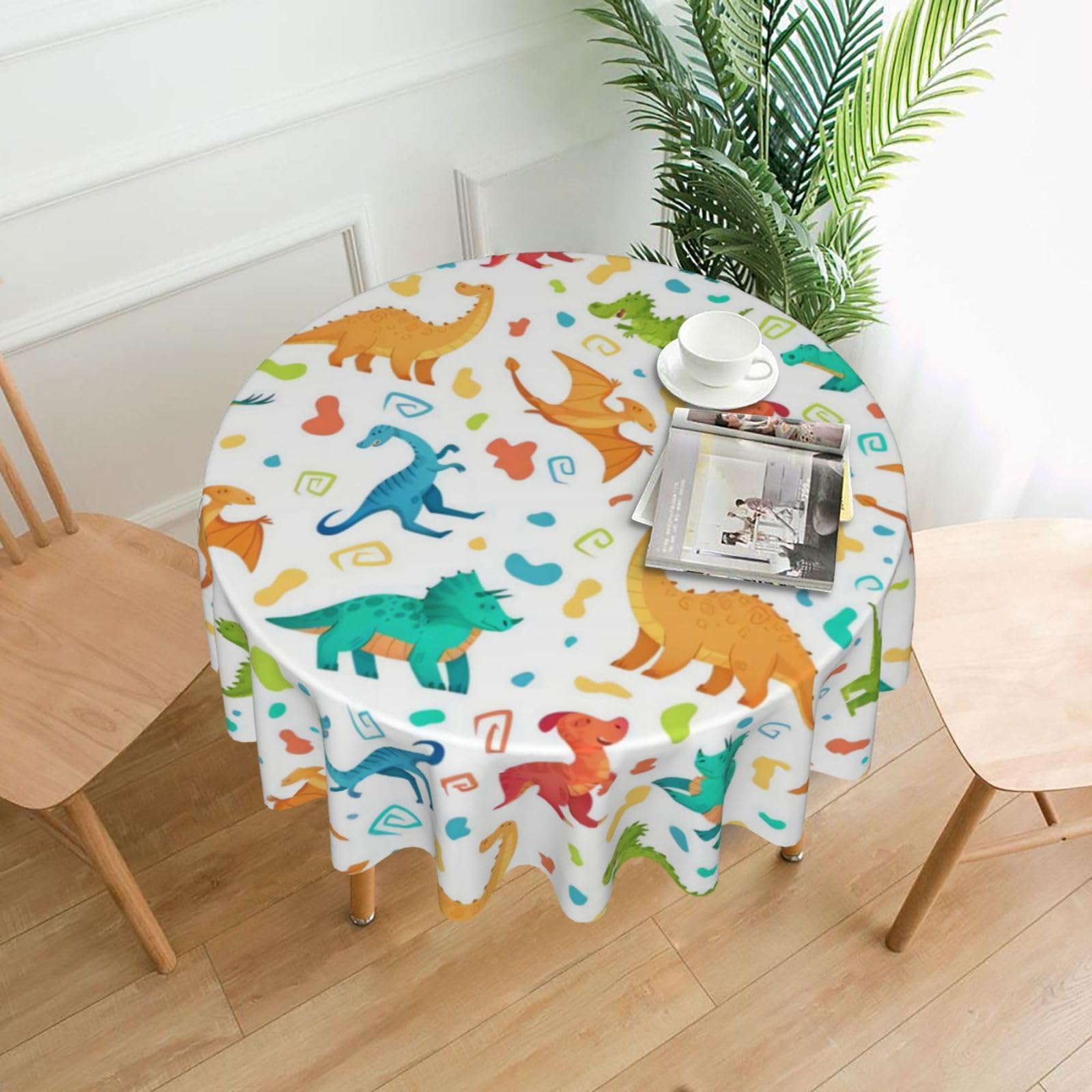 YYHWHJDE Dinosaur Prints 60in Round Decorative Tablecloth – High-Grade Polyester Throw for Stylish Dining & Event Table Protection